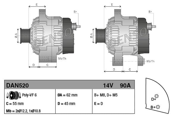 DENSO DAN520 Alternatör 46554408 uygun fiyat hızlı kargo