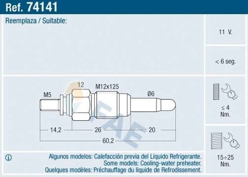FAE 74141 Isıtma Bujisi Kızdırma Bujisi 03903417 0 uygun fiyat hızlı kargo