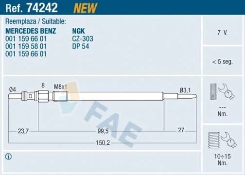 FAE 74242 Isıtma Bujisi Kızdırma Bujisi 0011595701 uygun fiyat hızlı kargo