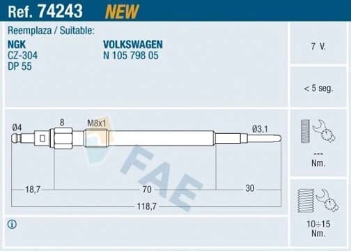 FAE 74243 Isıtma Bujisi Kızdırma Bujisi N10579803 uygun fiyat hızlı kargo