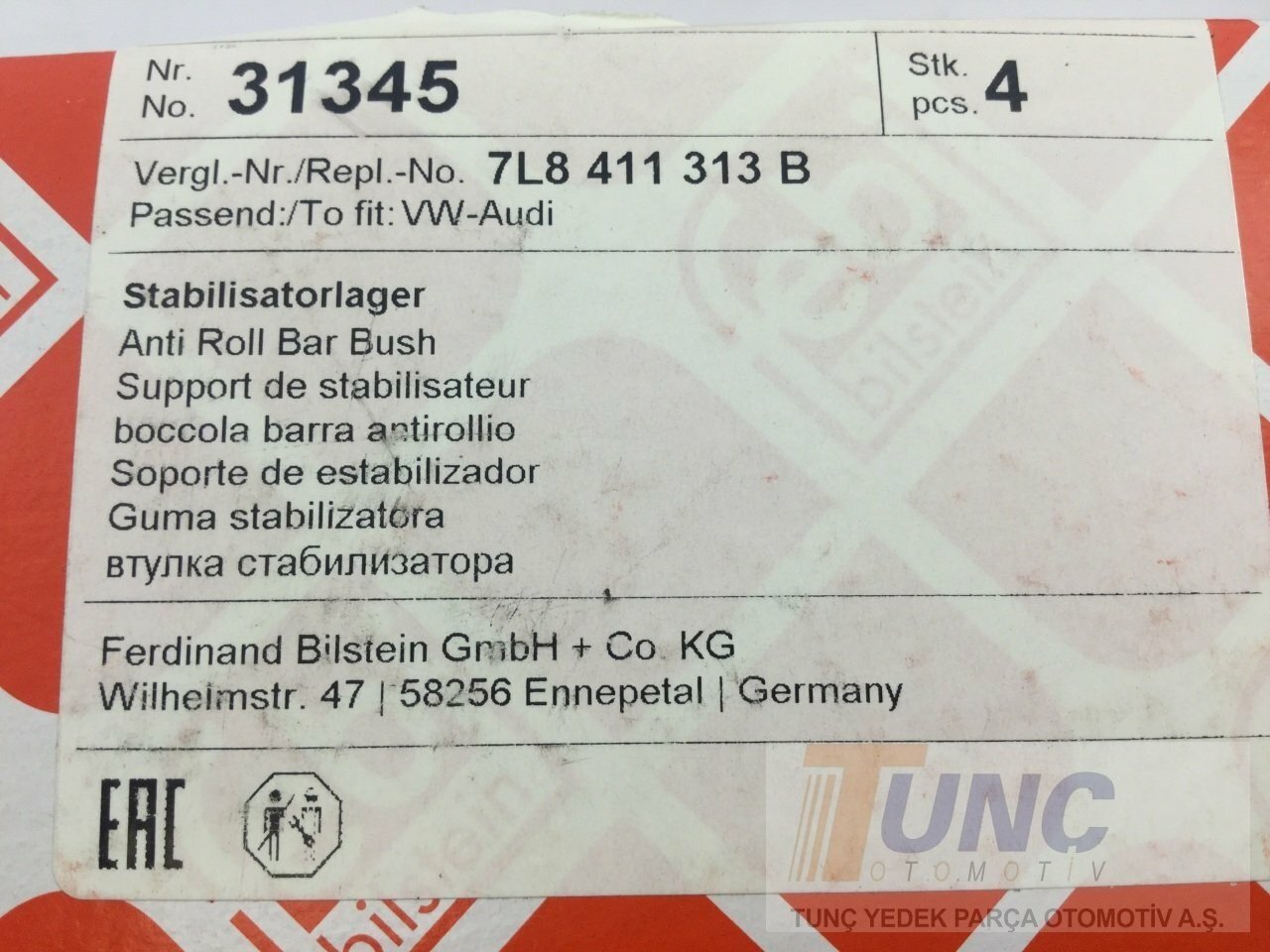 FEBI BILSTEIN 31345 Viraj Demir Lastiği 7L8411313B uygun fiyat hızlı kargo