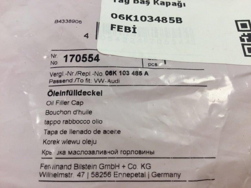 FEBI BILSTEIN 170554 Yağ Dolum Kapağı 06K103485B uygun fiyat hızlı kargo