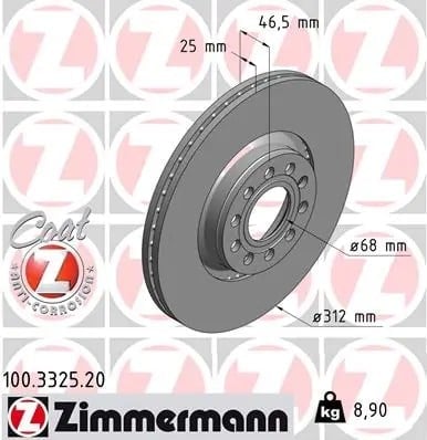 ZIMMERMANN 100 3325 20 Fren Diski 8E0615301R uygun fiyat hızlı kargo