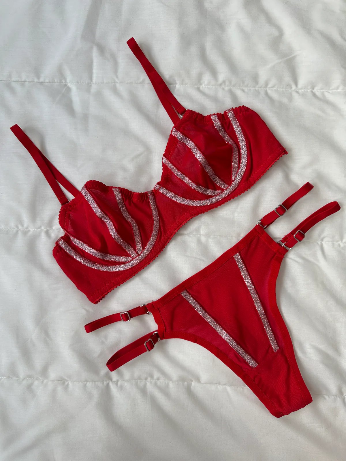 Simli Lori Kırmızı Bralet Takım