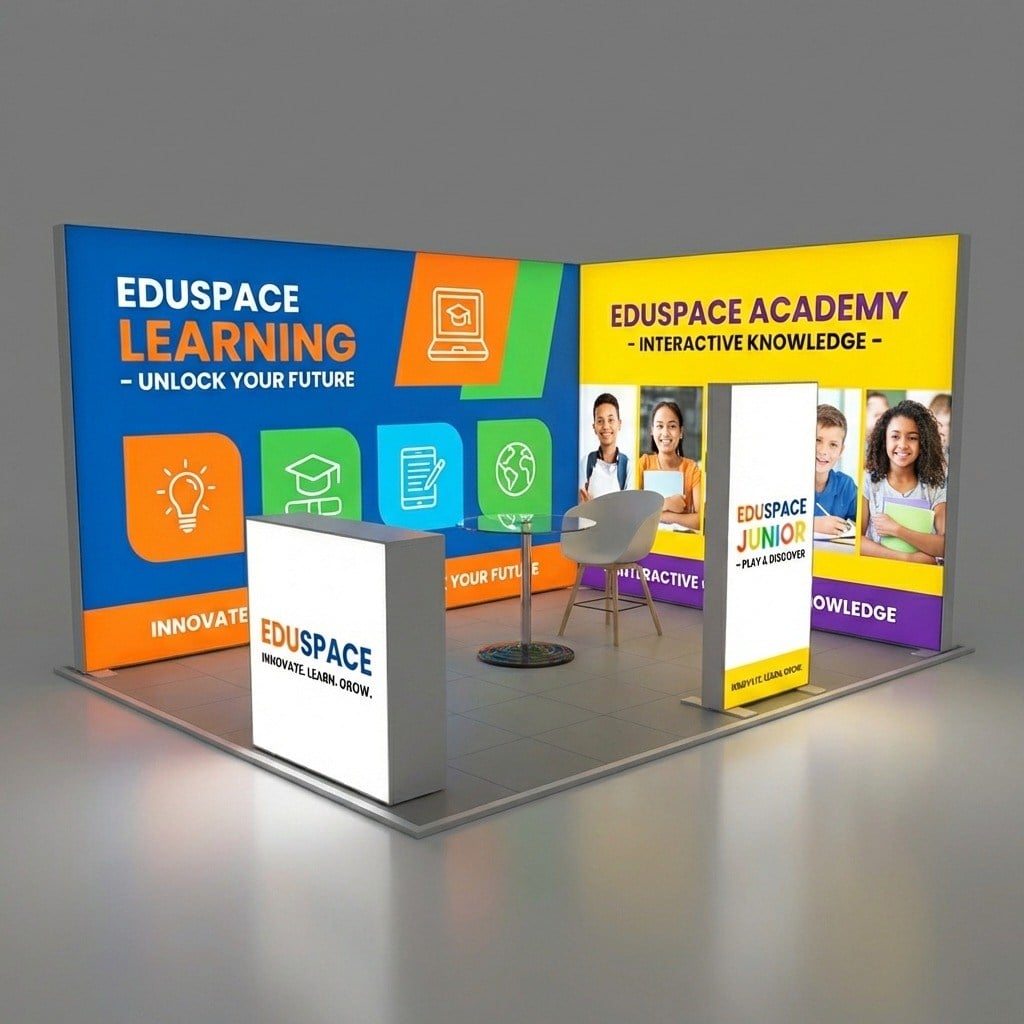 12 m² Modüler Lightbox Fuar Standı -2 Cephe Kapalı (500x200 cm)