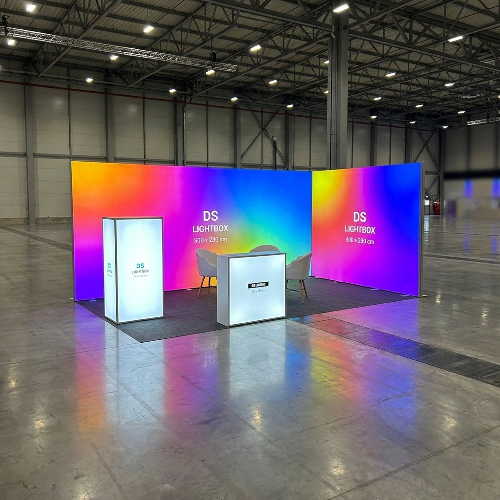 15 m² (500×300 cm)  DS Modüler Lightbox kongre ve fuar Standı  - set 19