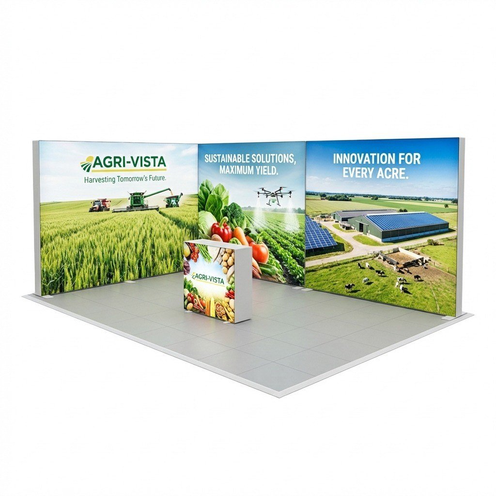 18 m² Modüler Lightbox Fuar Standı - 2 Cephe Kapalı (600x300 cm)