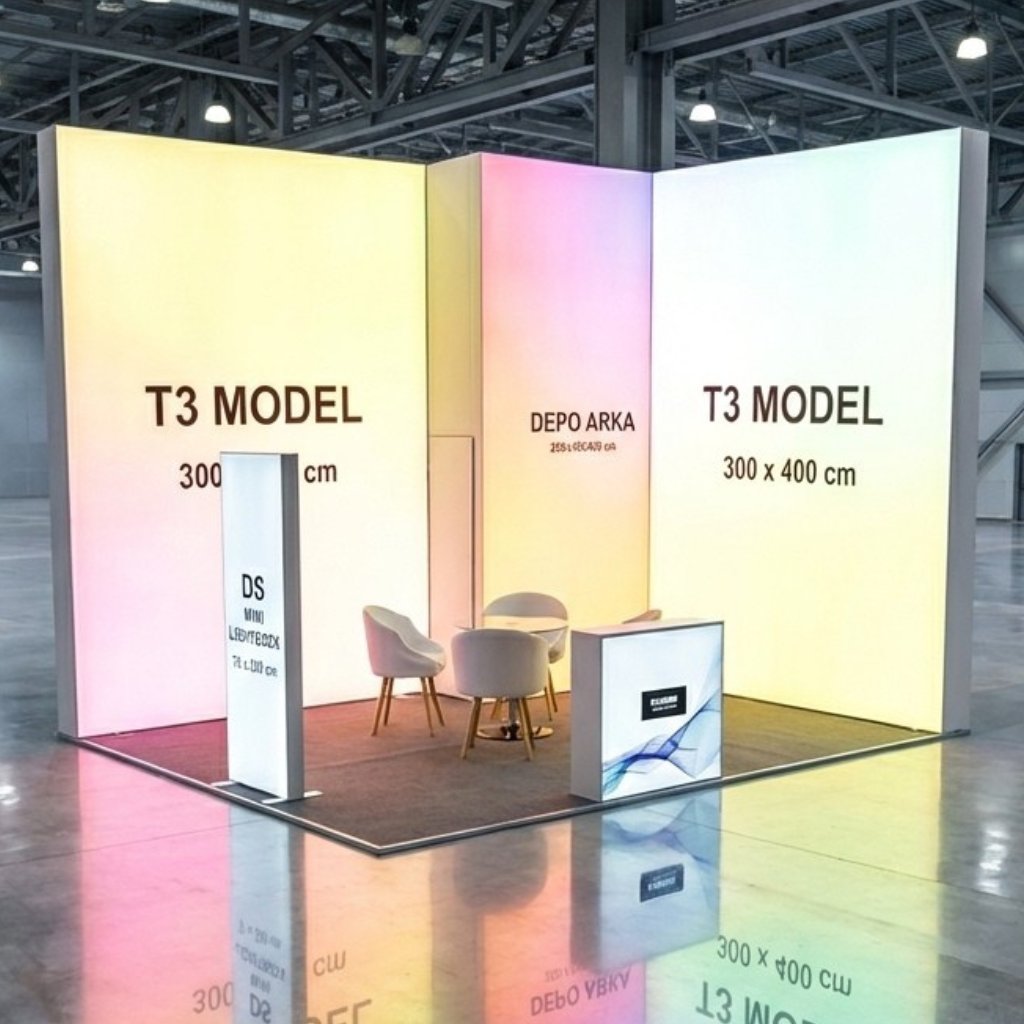 20 m² 2 Cephe Kapalı T3 Modüler fuar Standı  – Set 20
