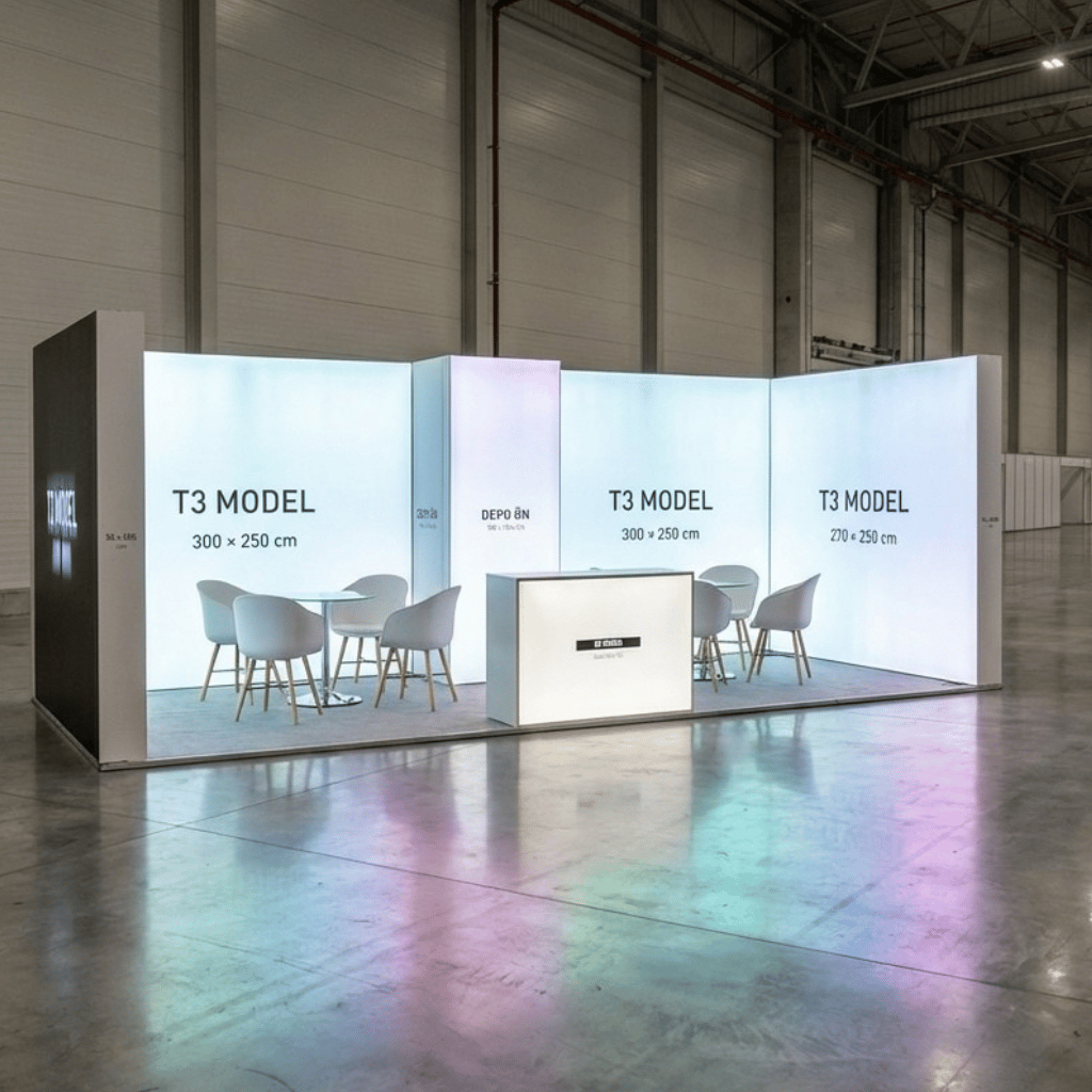 21 m² 3 Cephe Kapalı T3 Modüler fuar Standı  – Set 35