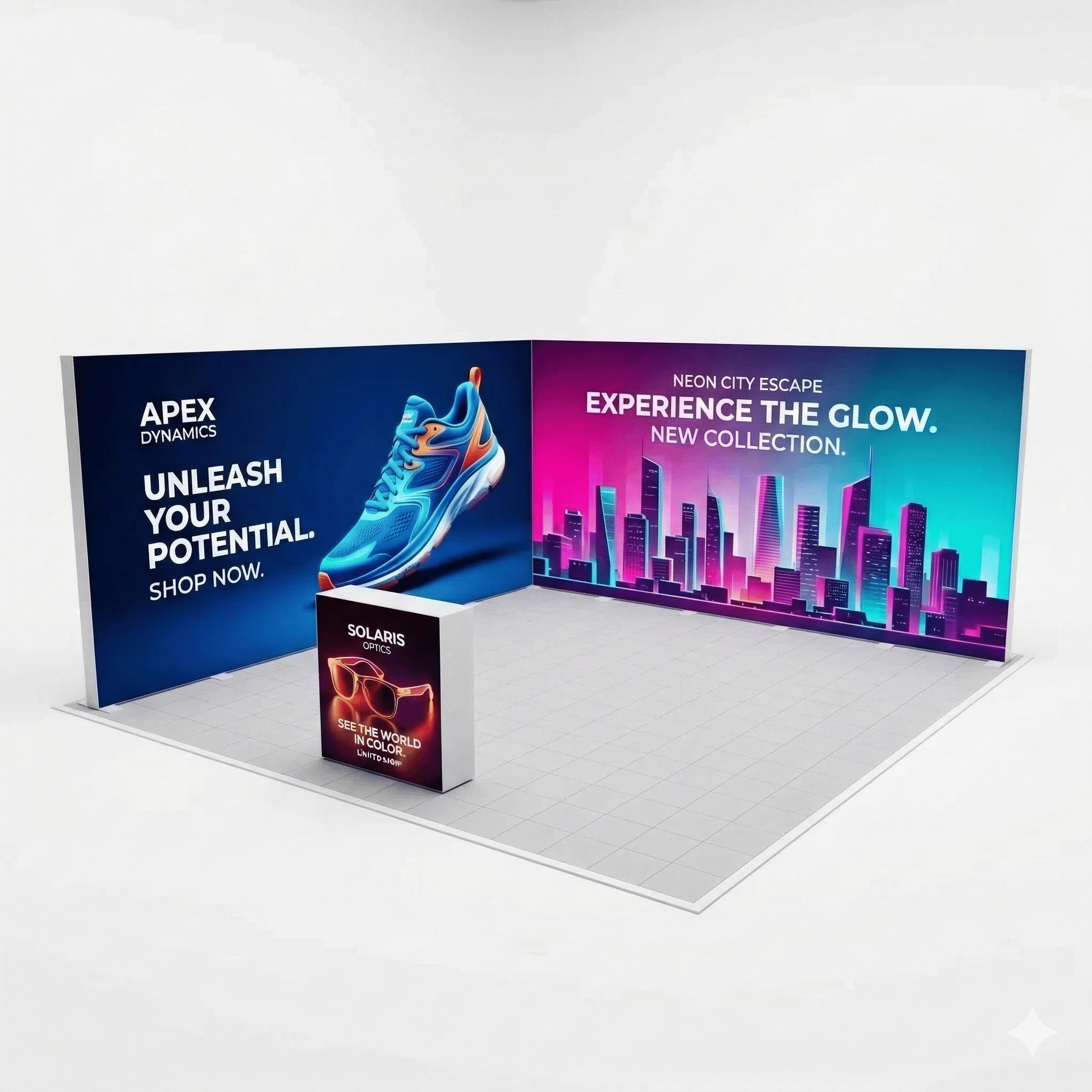 25 m² Modüler Lightbox Fuar Standı - 2 Cephe Kapalı (500x500 cm)