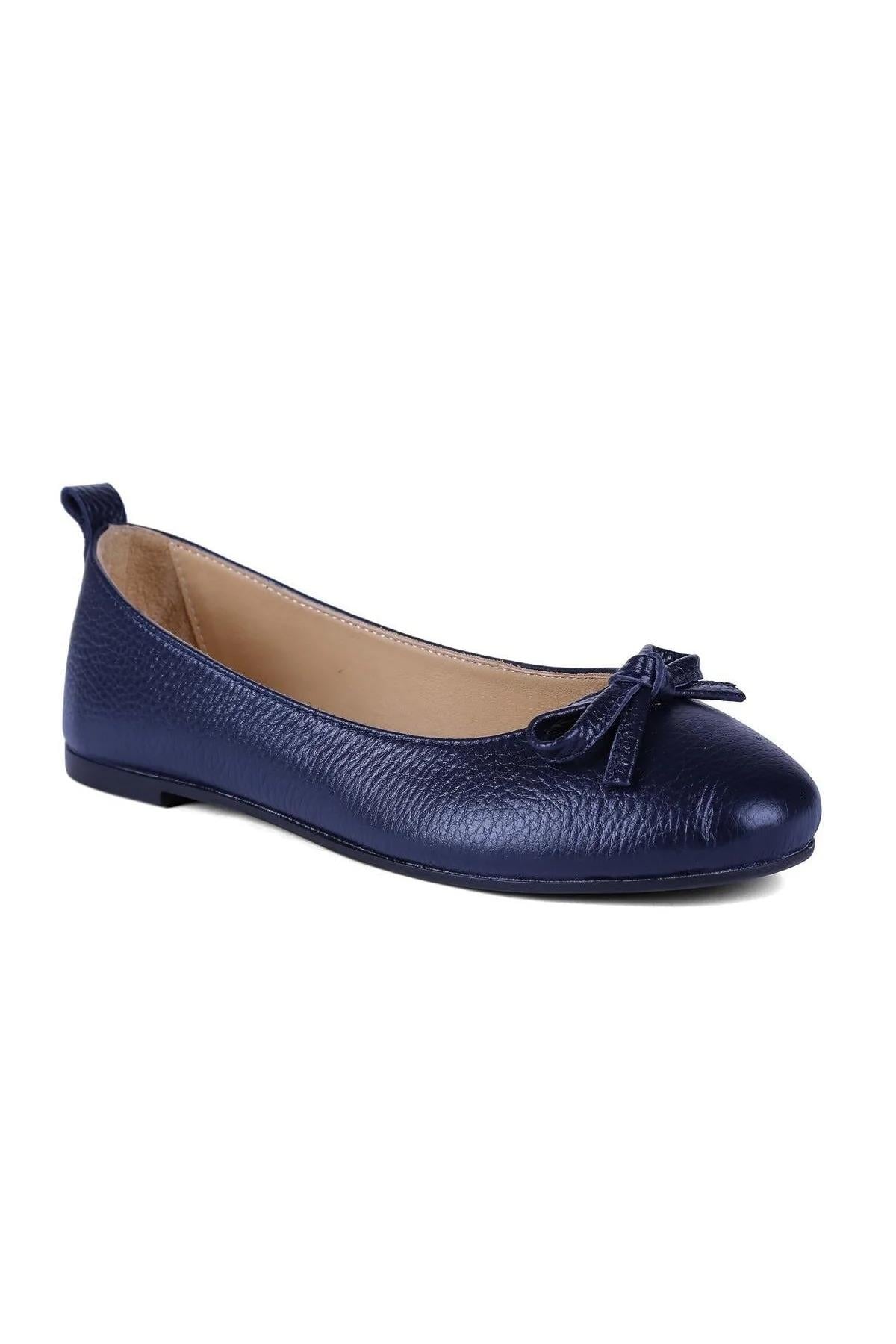 ARVENSHOES Kadın Hakiki Lacivert Deri Babet 10055