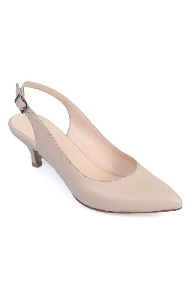 Karvenshoes Haki̇ki̇ Deri̇ Arkasi Açik Krem Renk Sti̇letto 1383