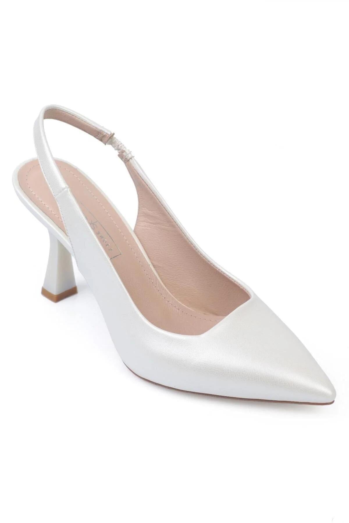 Karvenshoes Haki̇ki̇ Deri̇ Beyaz Renk Sti̇letto 29