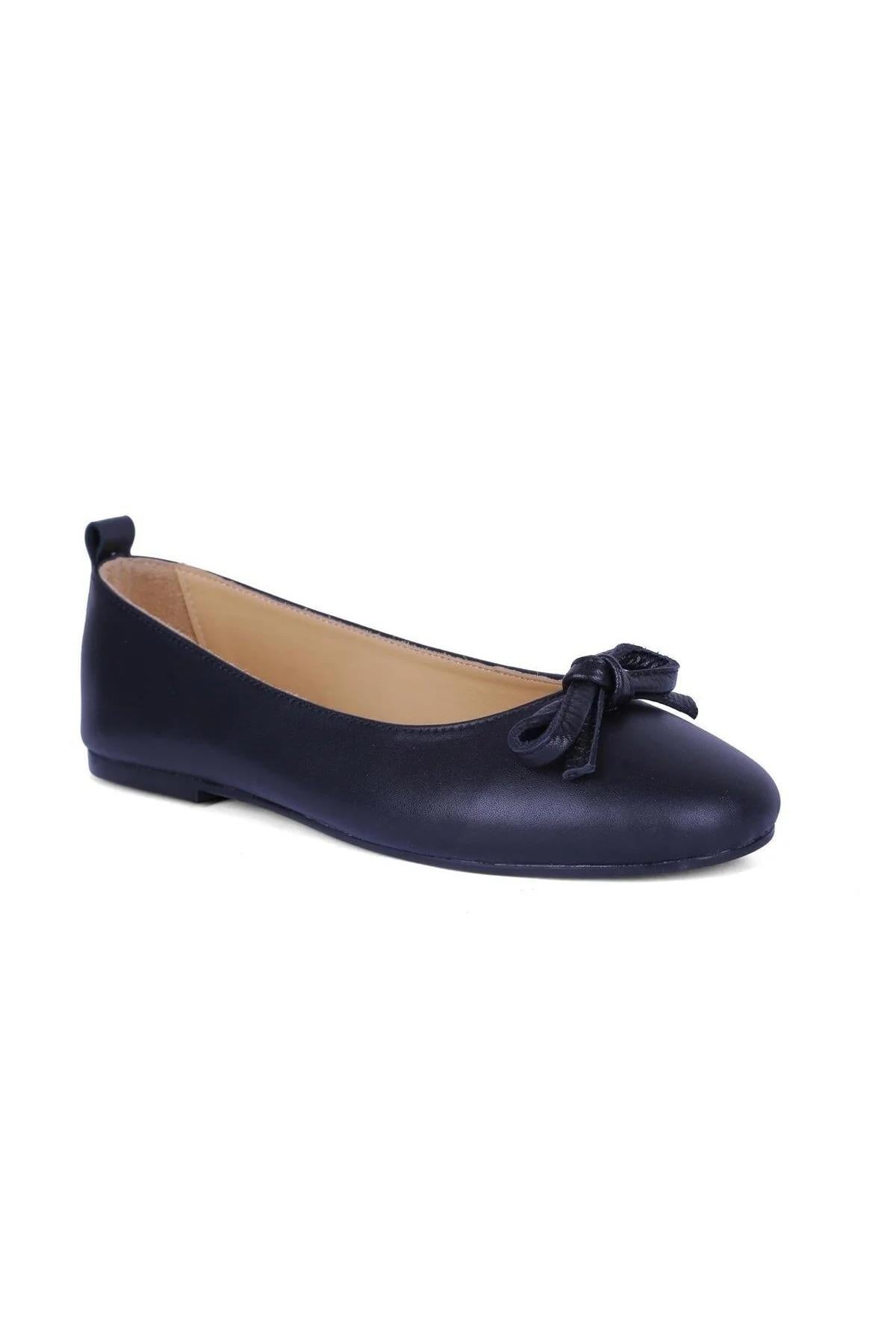 Karvenshoes Kadın Gerçek Siyah Deri Babet 10055