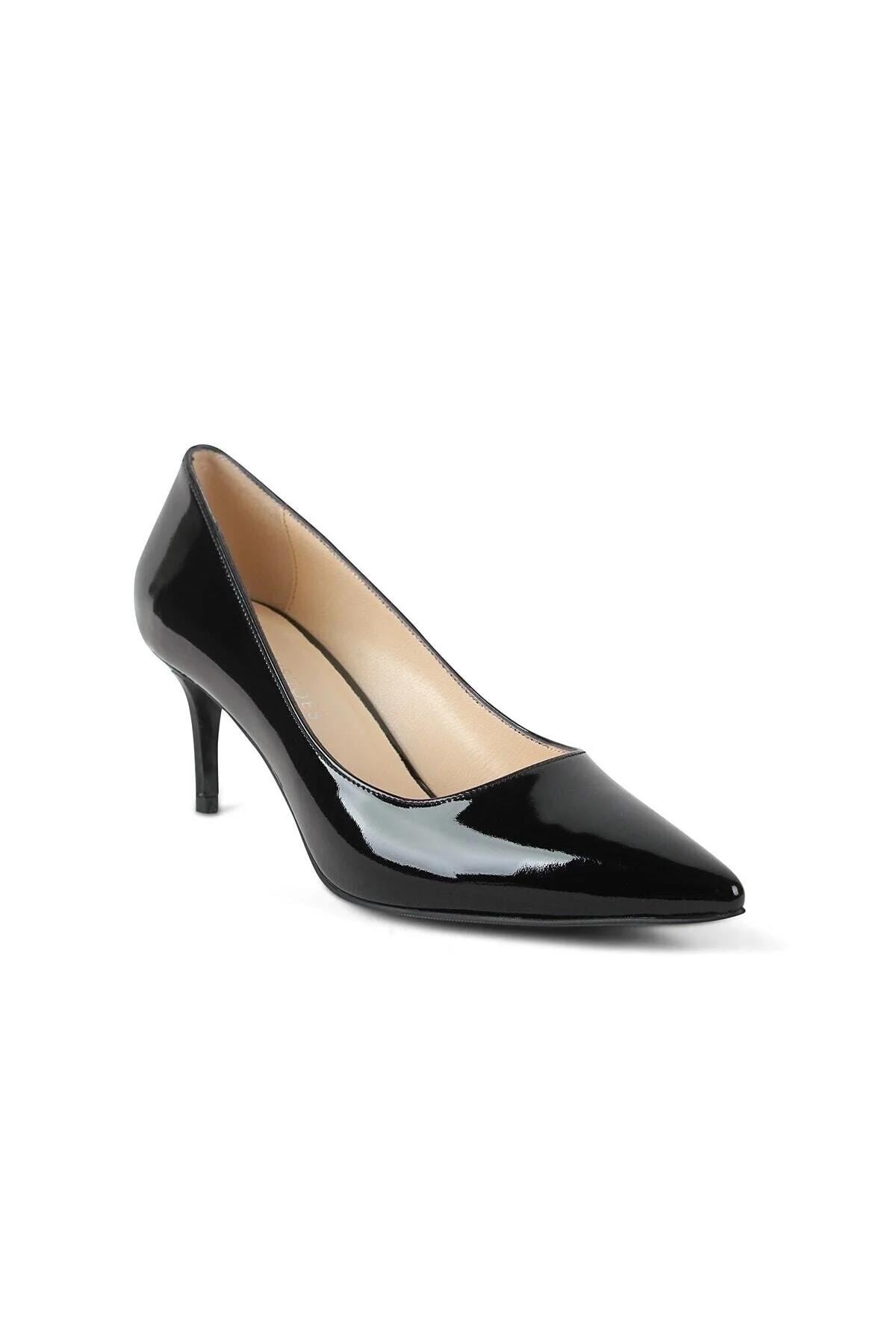 Karvenshoes Kadın Hakiki Siyah Rugan Deri Stiletto 1481
