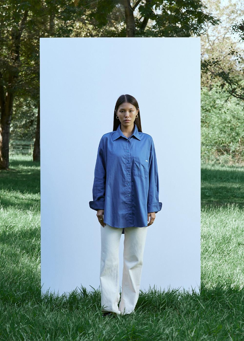 Cep Detalı Gömlek | Mavi