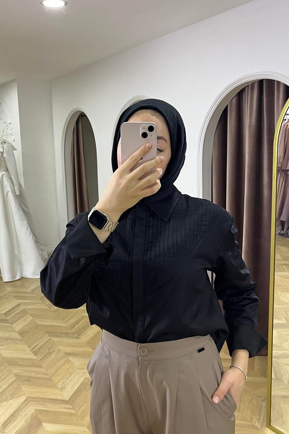 Nervürlü Gömlek | Siyah