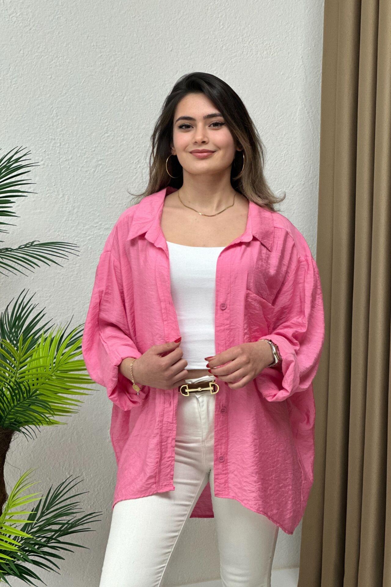 Basic Tensel Gömlek Pembe