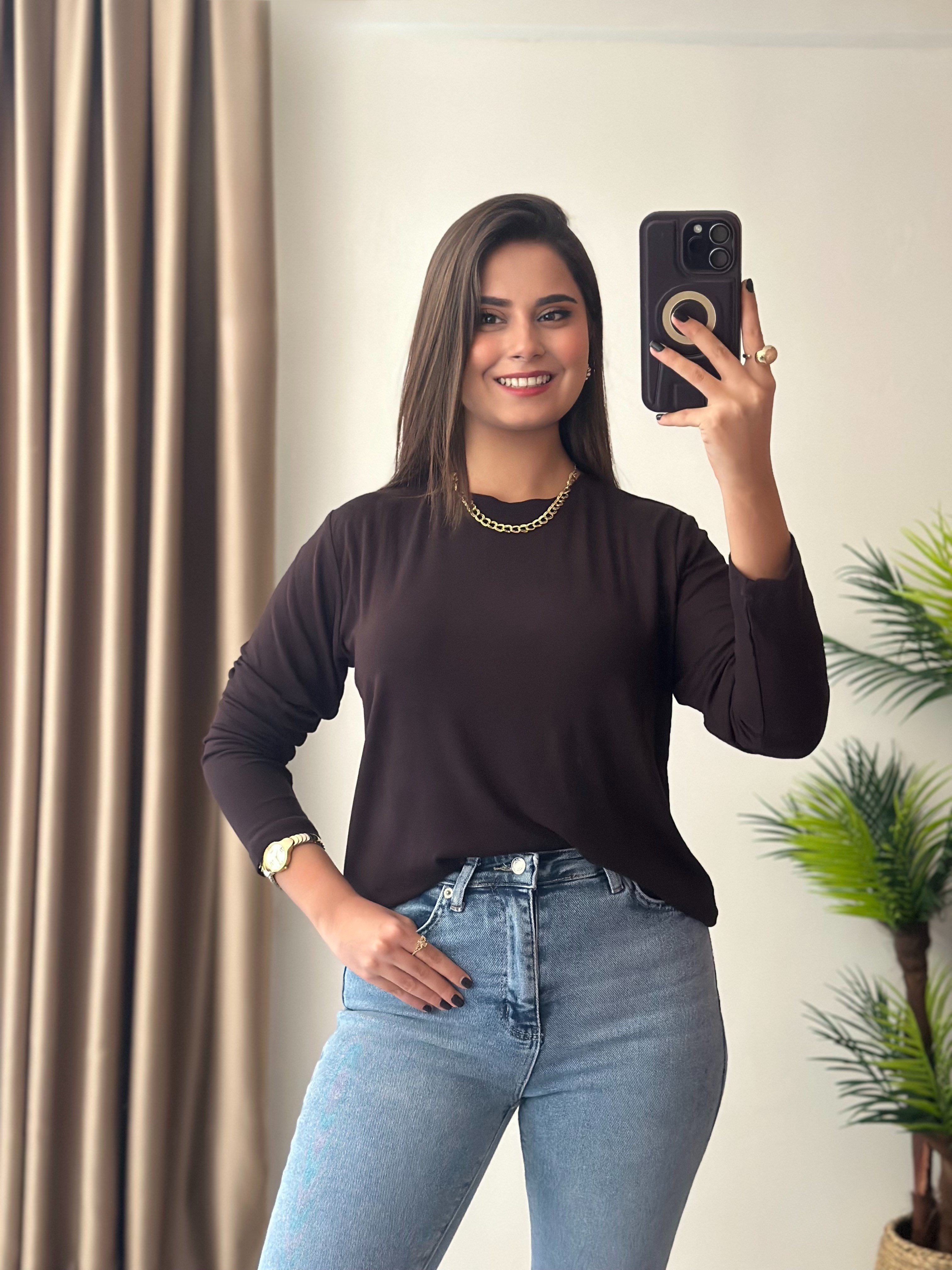Bisiklet Yaka Salaş Soft Touch Basic Body Acı Kahve