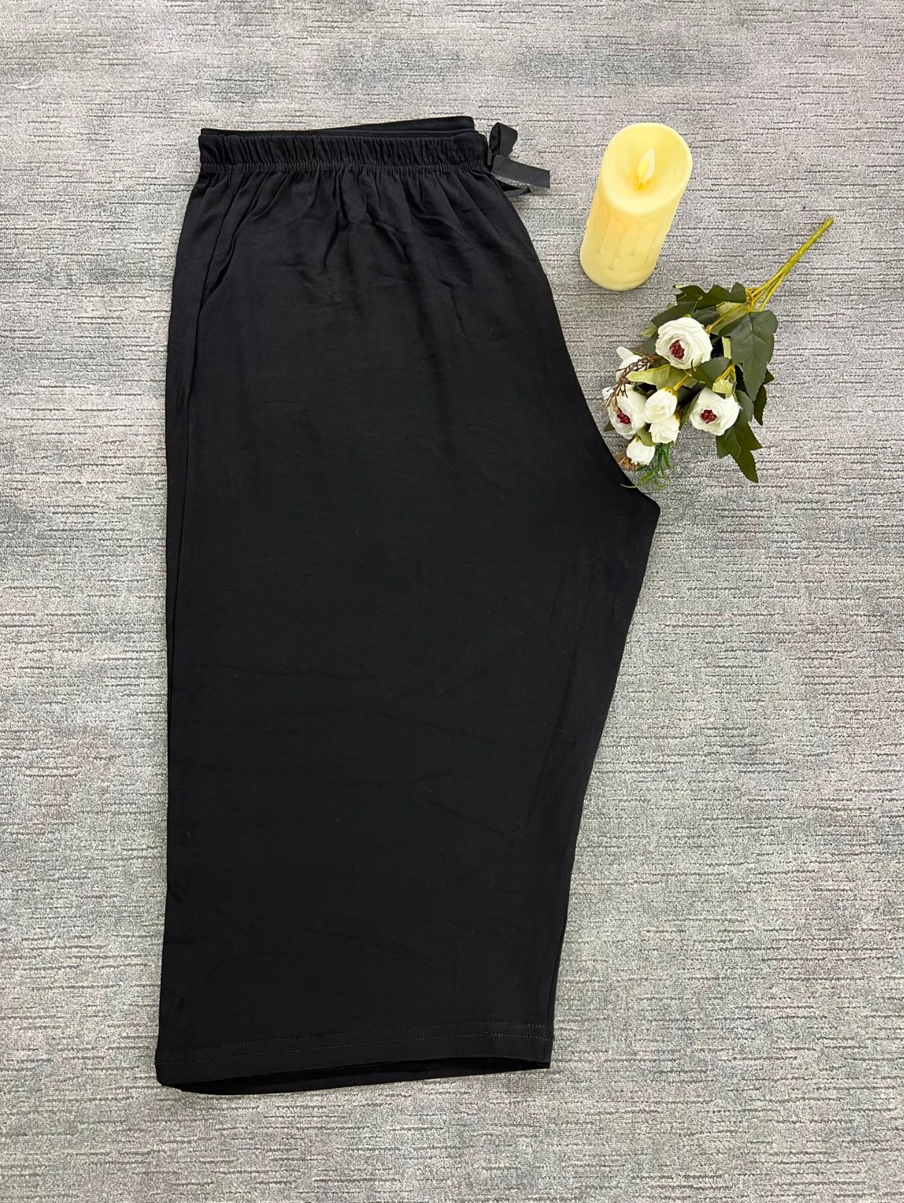 Full Likralı Beli Lastikli Kapri Pijama Altı Siyah