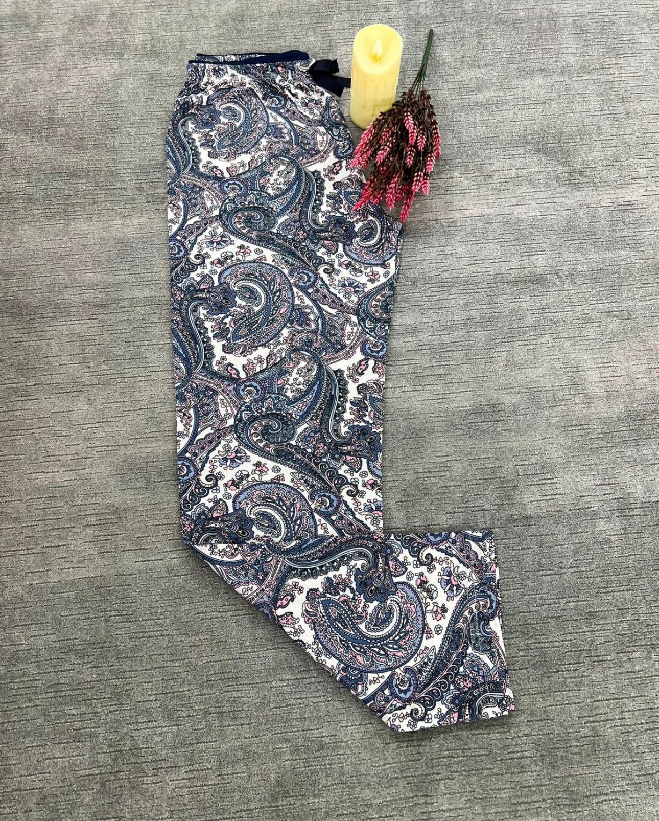 Full Likralı Beli Lastikli Uzun Pijama Altı Şal Deseni