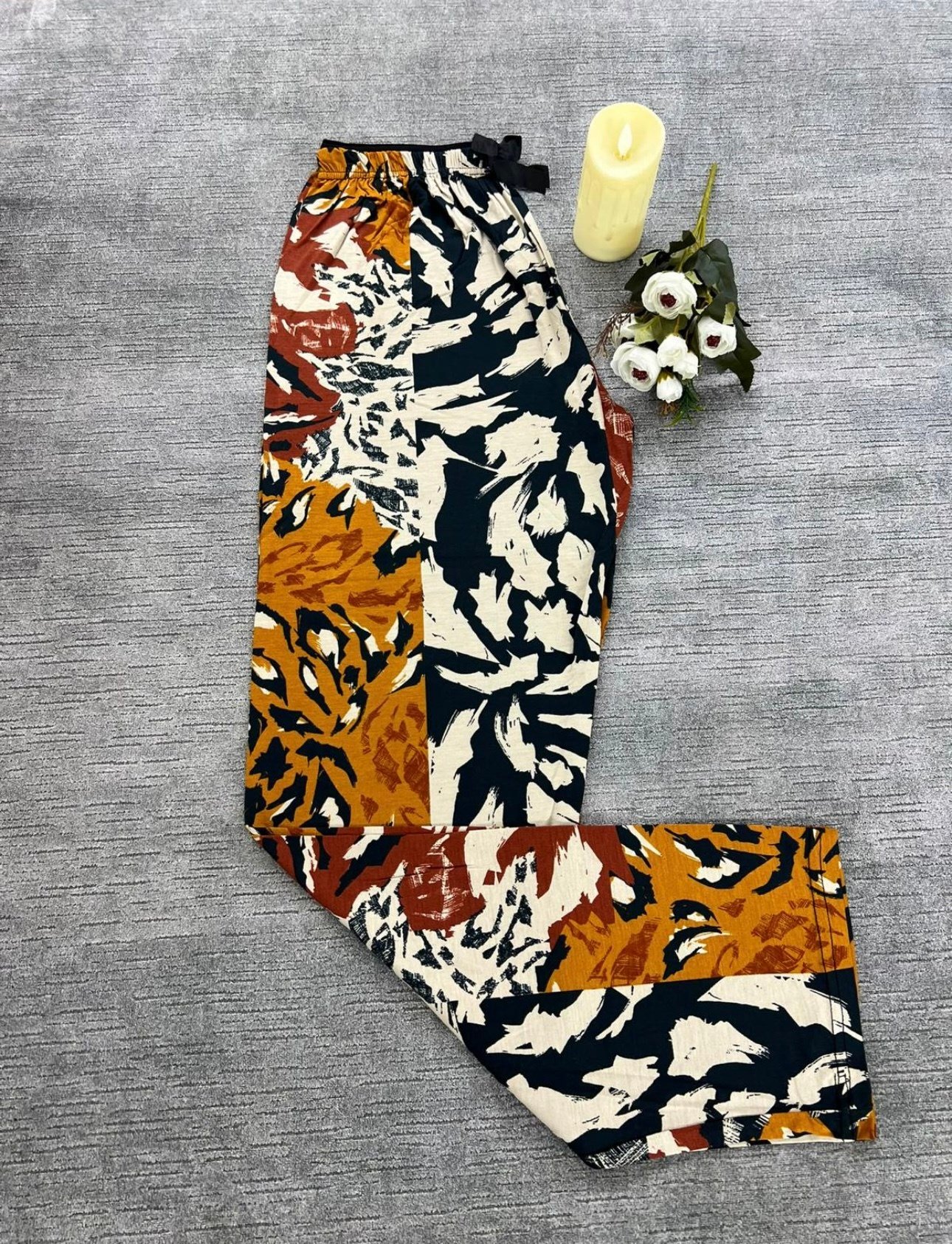 Full Likralı Beli Lastikli Uzun Pijama Altı Bohem Desen