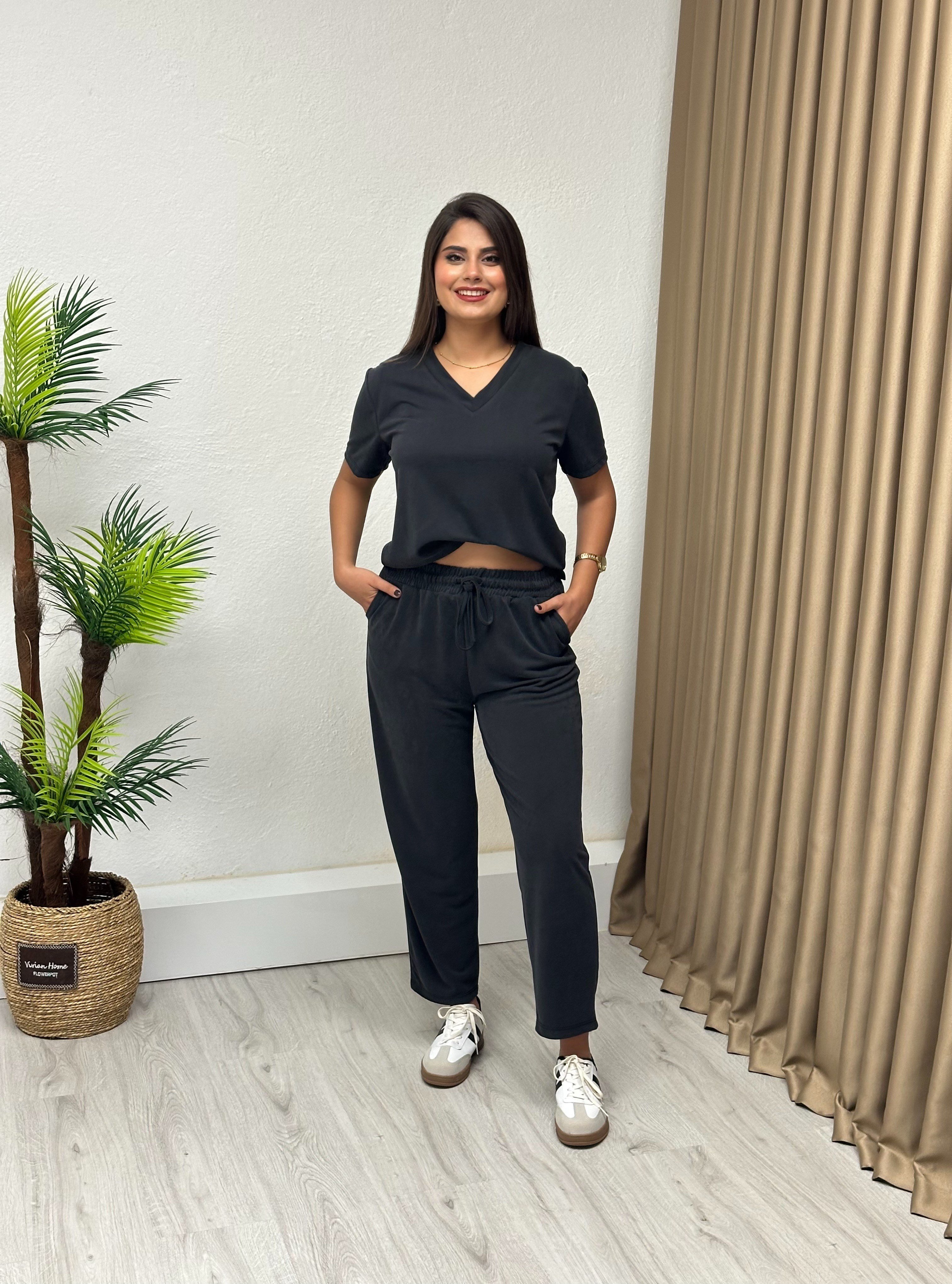 Massi Model V Yaka Pike Modal Kumaş Takım Antrasit