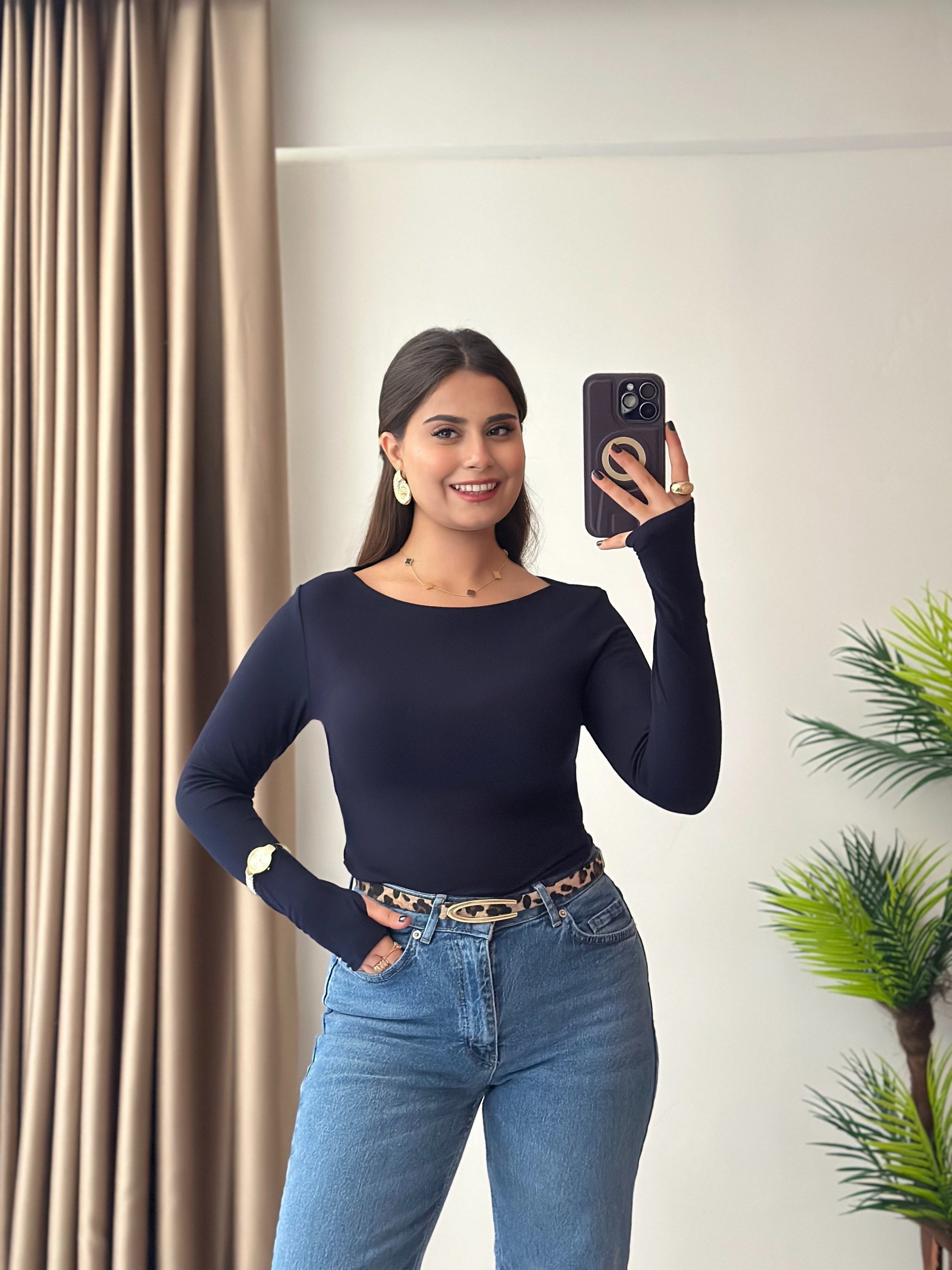 Oysho Kumaş Parmak Geçmeli Prenses Yaka Body Lacivert