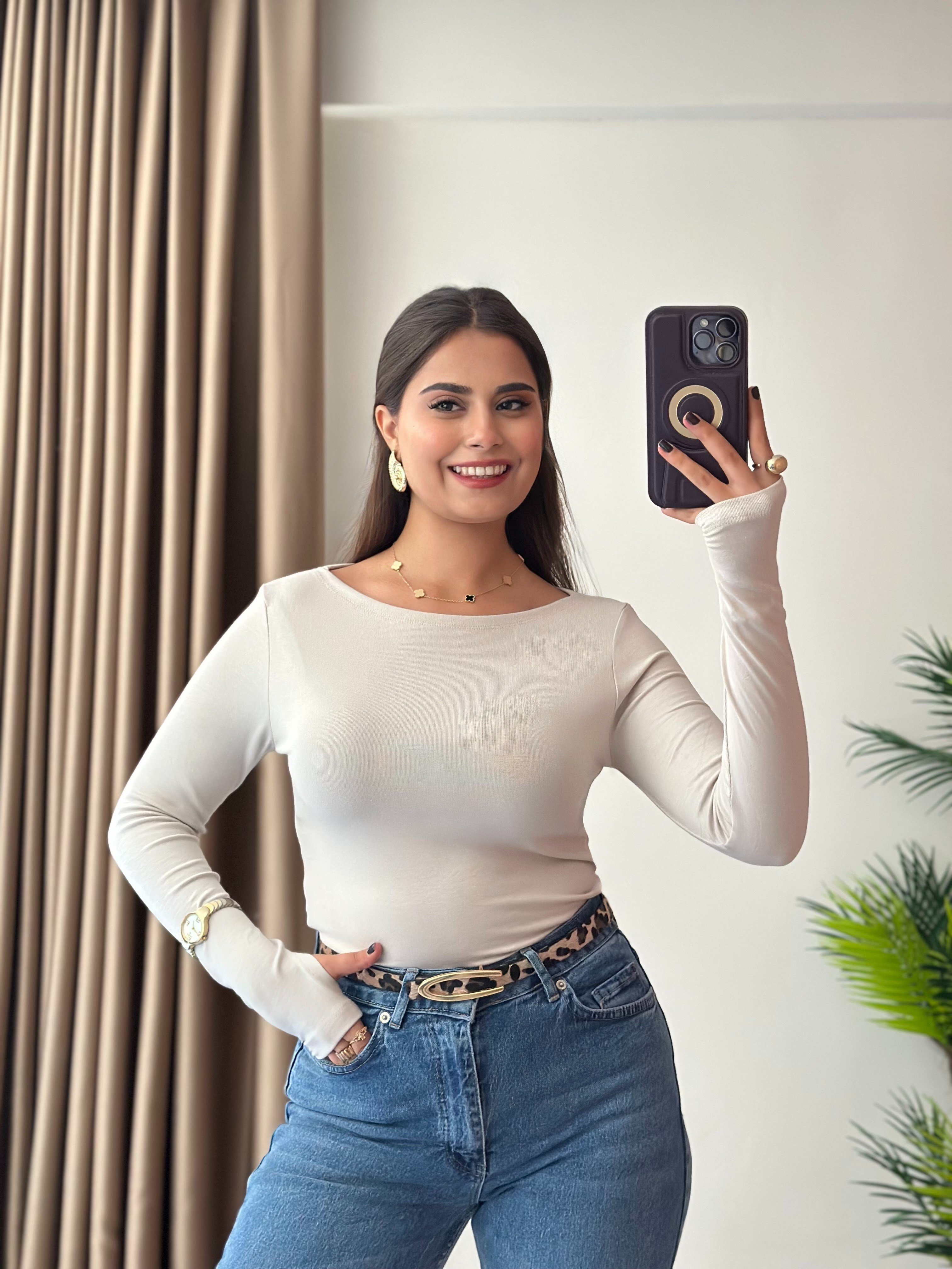 Oysho Kumaş Parmak Geçmeli Prenses Yaka Body Bej