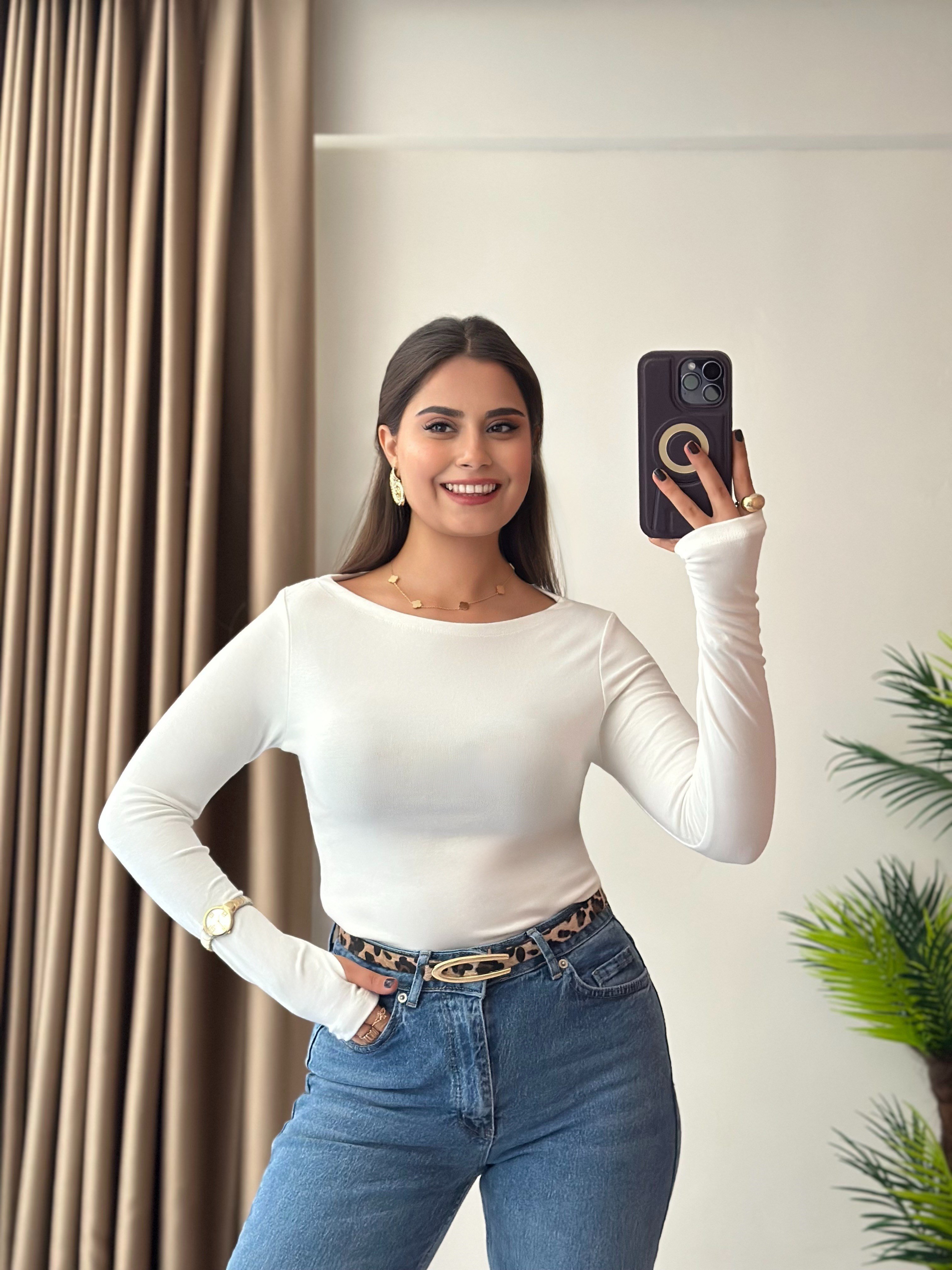 Oysho Kumaş Parmak Geçmeli Prenses Yaka Body Beyaz