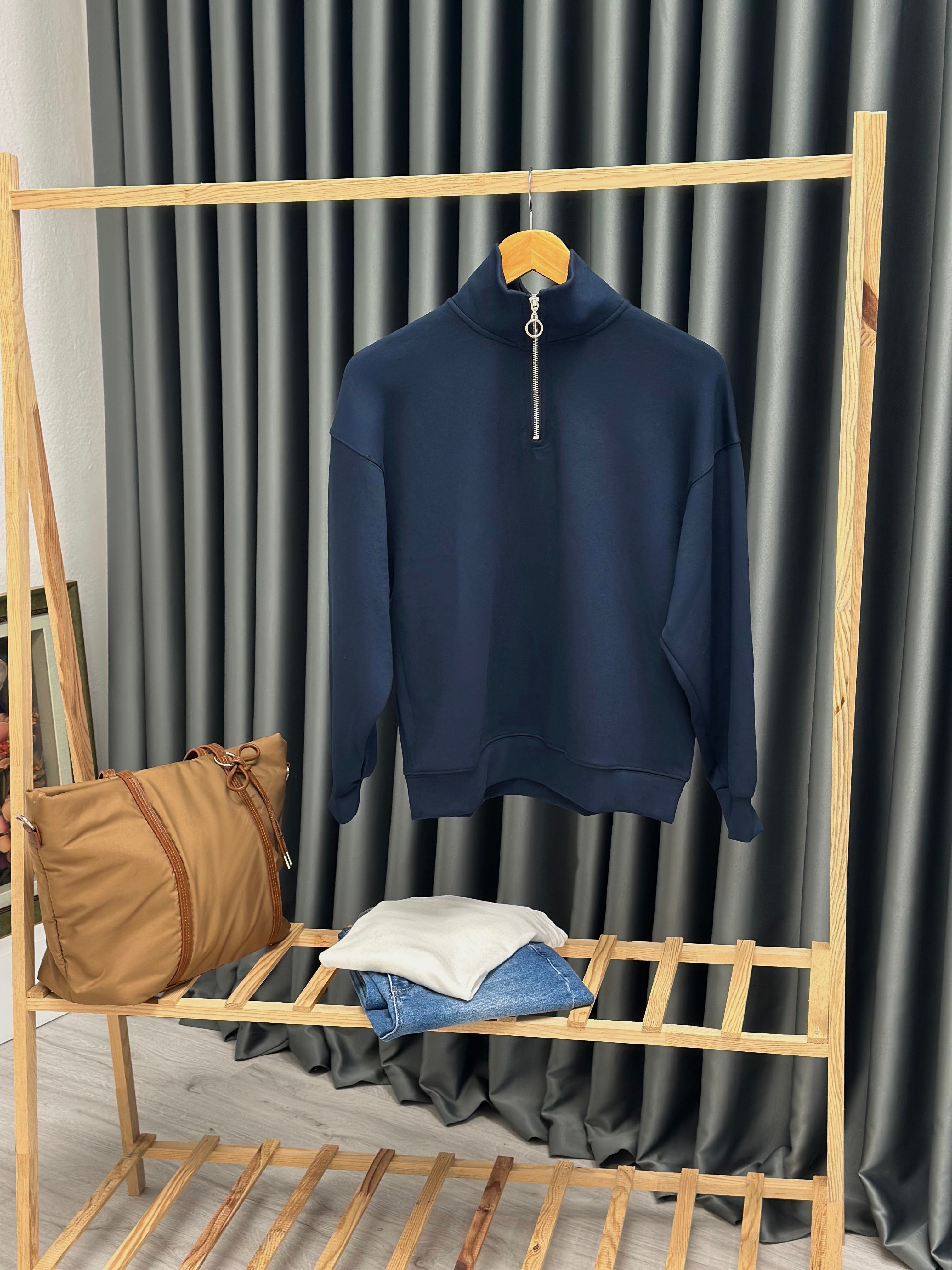 Oysho Modal Kumaş Yarım Fermuarlı Sweatshirt Lacivert
