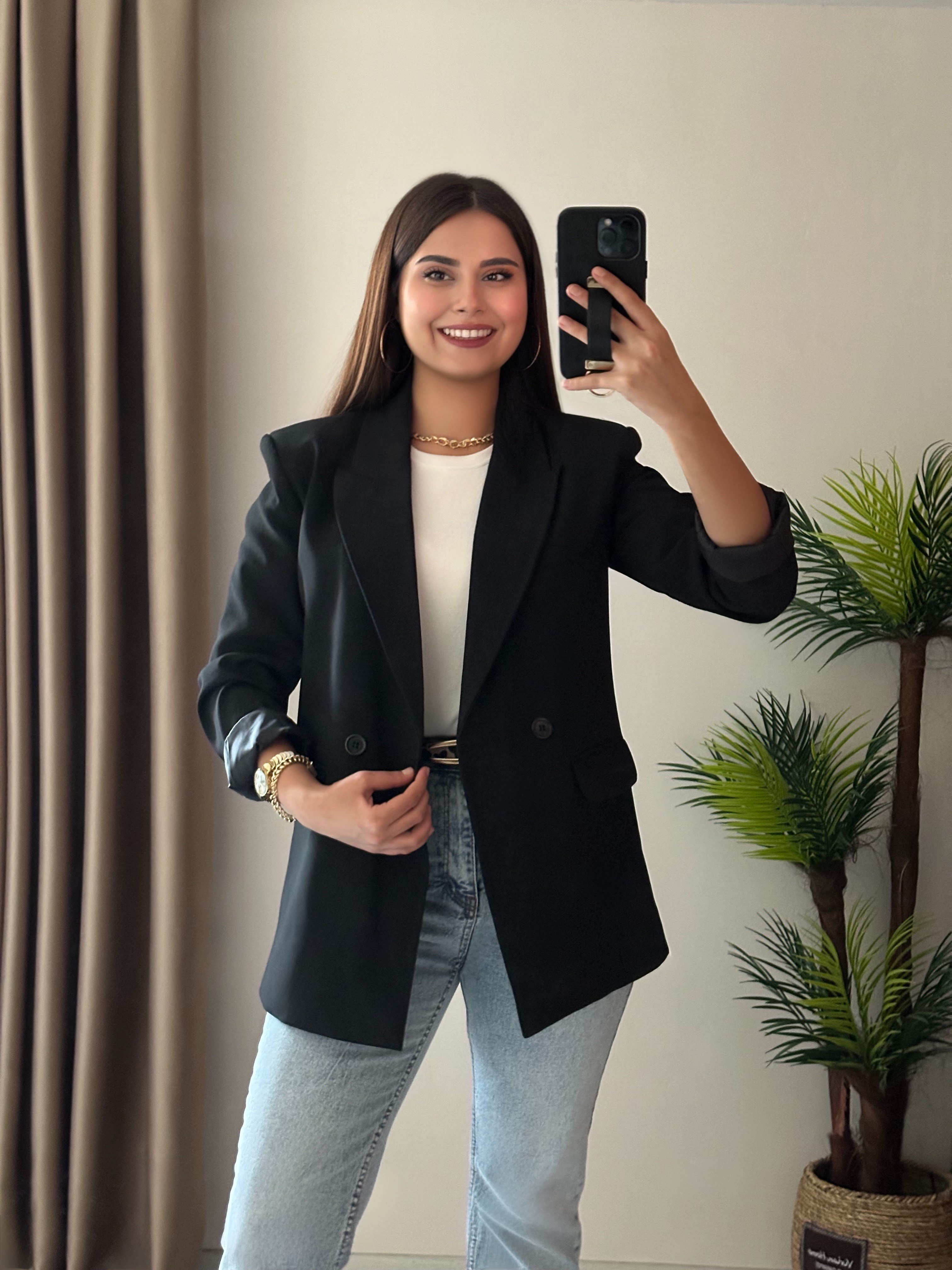 Premium Seri Vatkalı Çift Düğmeli Astarlı Blazer Ceket Siyah