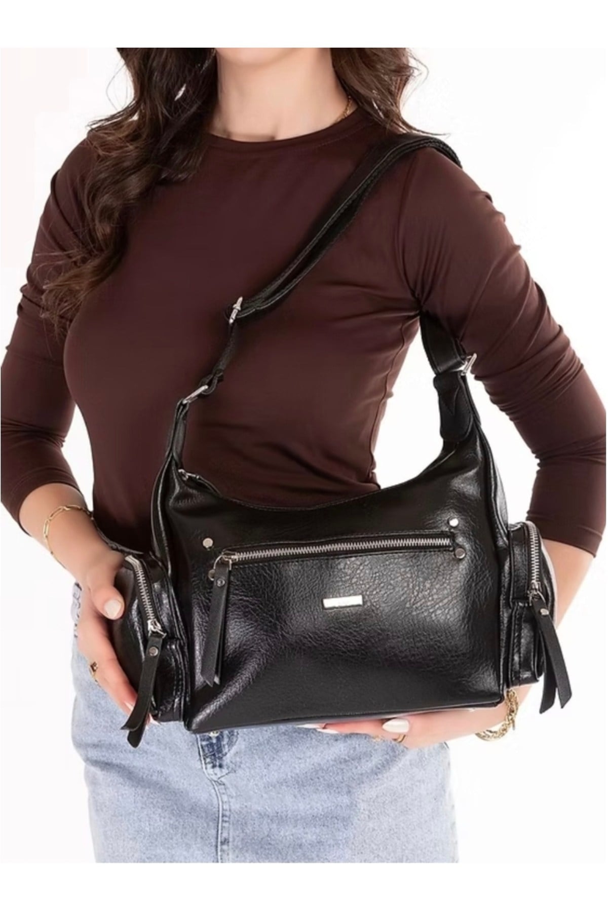 Kadın Omuz Çantası Çok Bölmeli Ayarlanabilir Askılı Günlük Kullanım Şık Kol ve Çapraz Çanta
