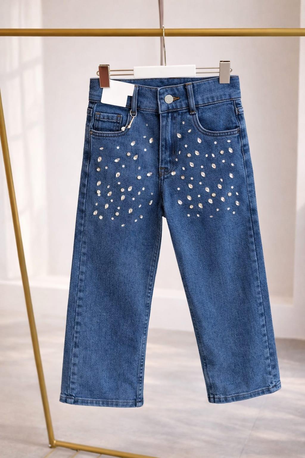 Kız çocuk denim üst kısım taşlı pantolon