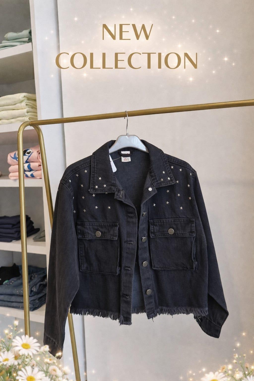 Kız çocuk jean denim ceket yıldızlı