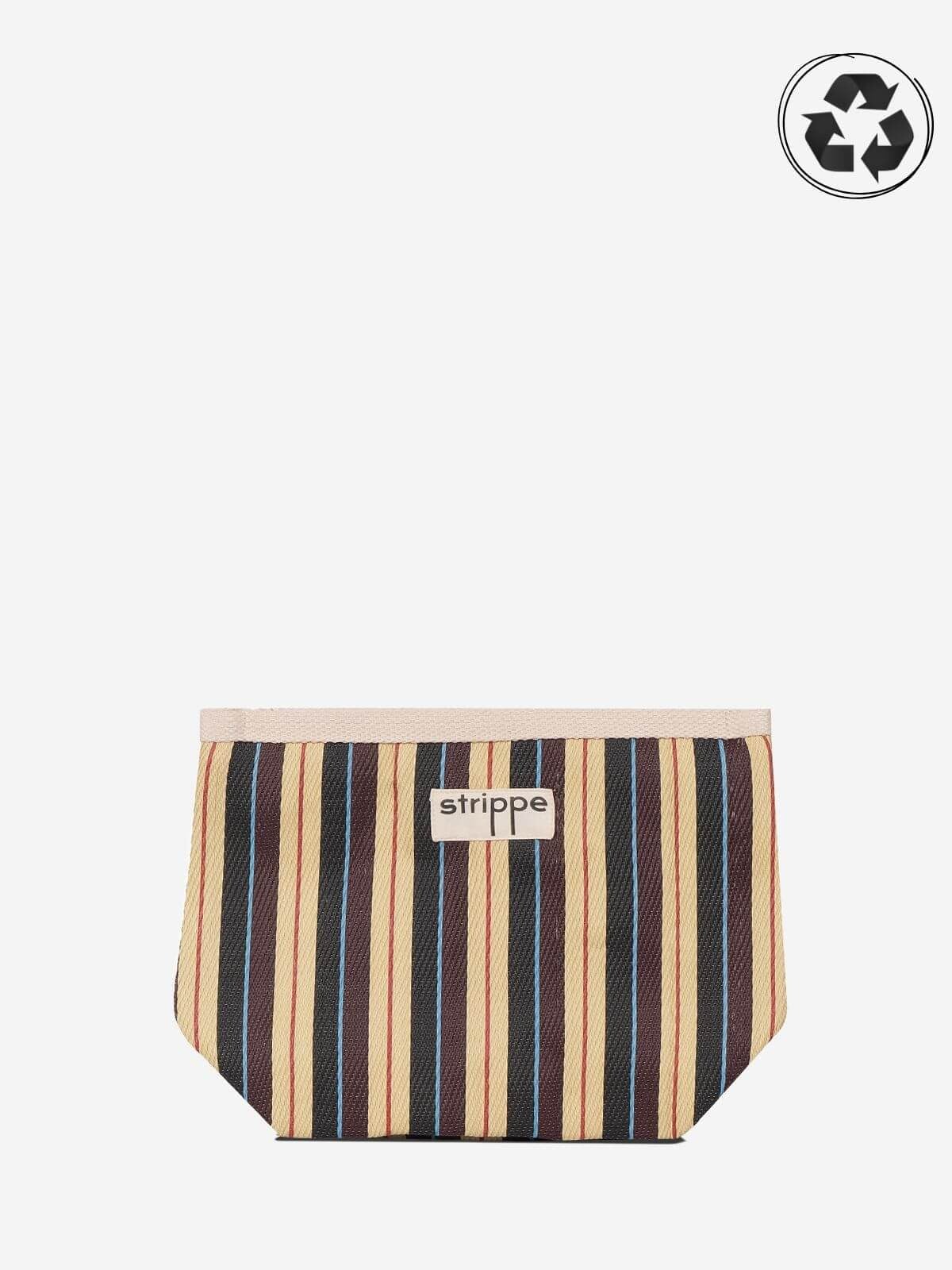 VIVA - Krem Kahve Çizgili Naylon Kumaş Pouch Portföy Çanta
