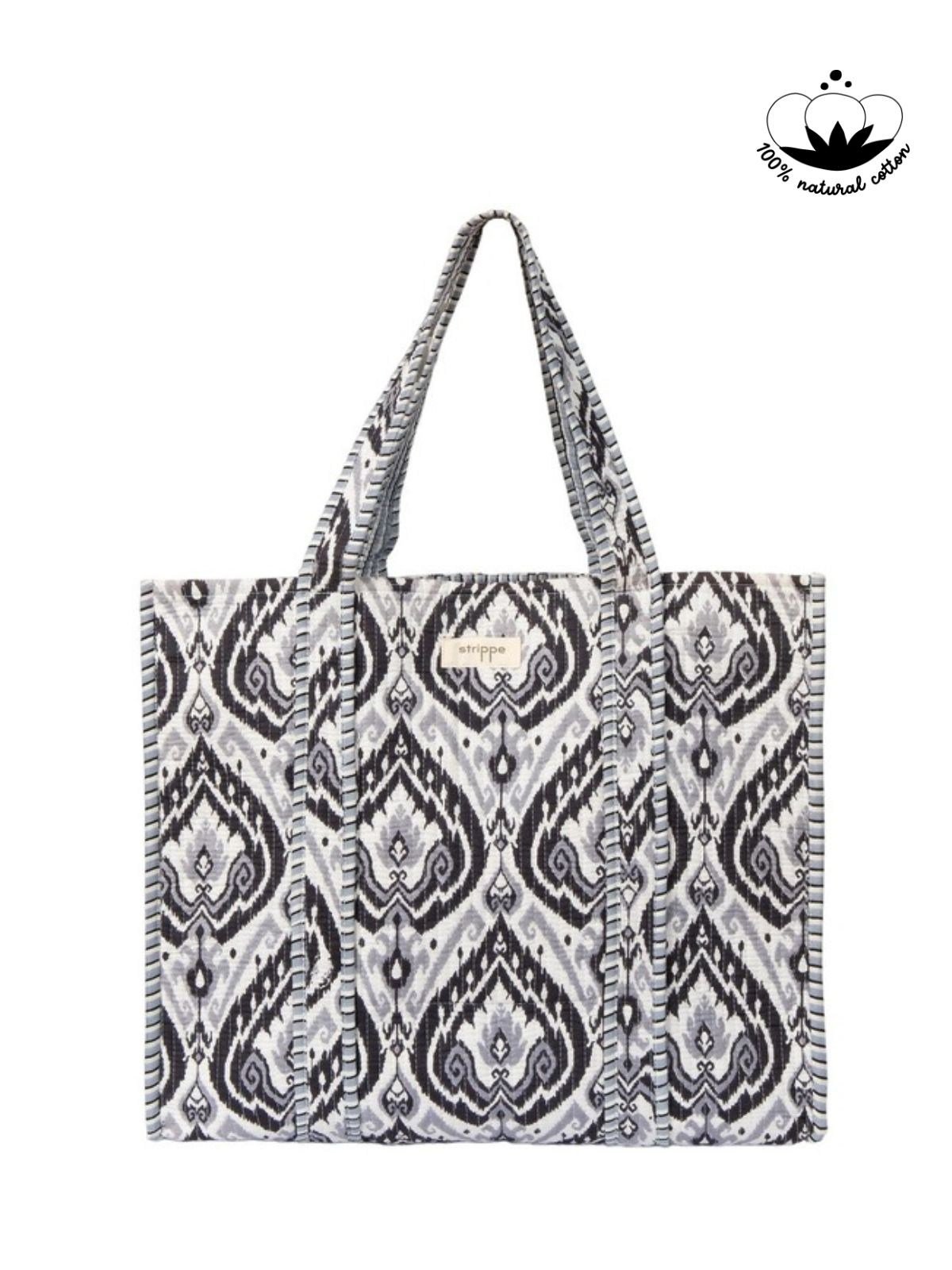AZTEK - Aztek Desenli Siyah Pamuklu Kumaş Günlük Omuz Çantası  - Tote Bag