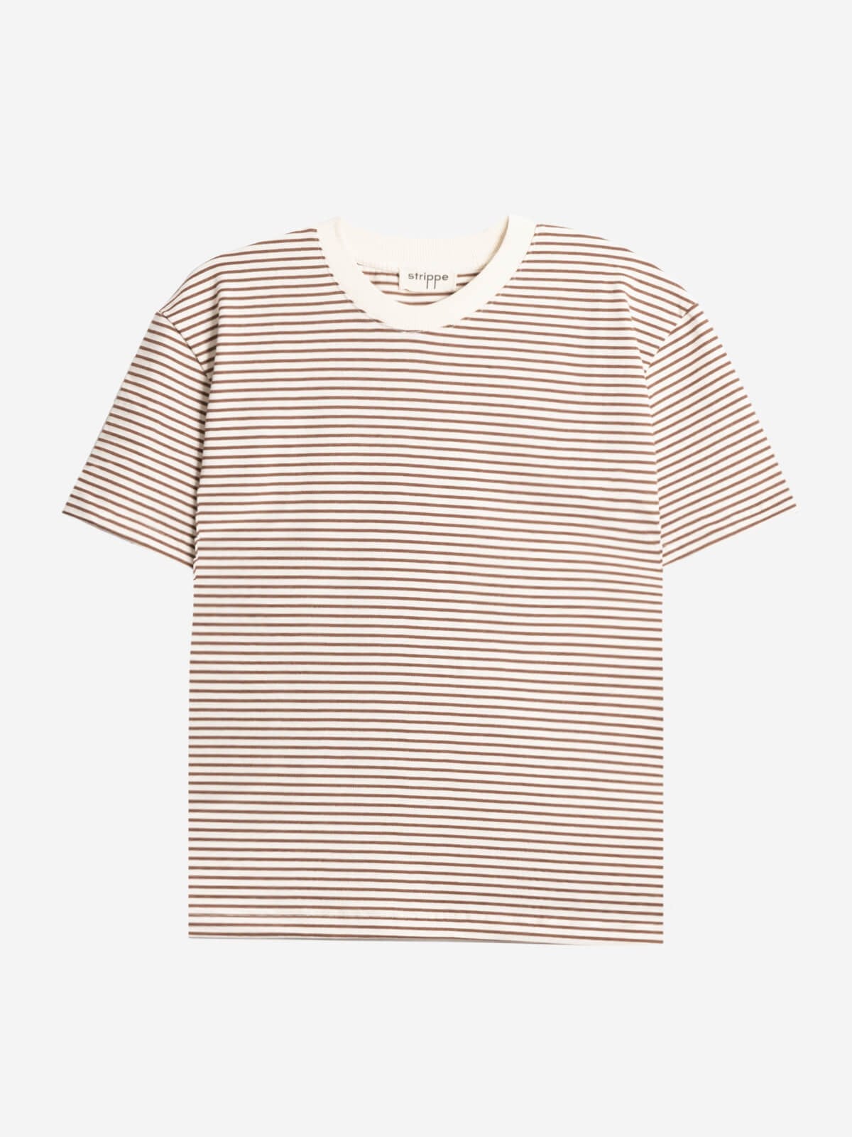 BRETON	 - Kahverengi Çizgili Regular Kalıp Krem T-shirt 