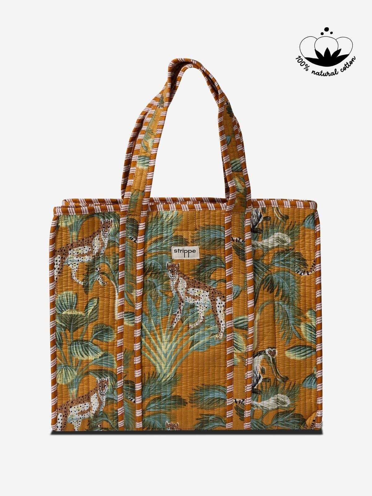 WILDWOOD - Leopar Orman Desenli Hardal Pamuklu Kumaş Günlük Omuz Çantası -  Tote Bag