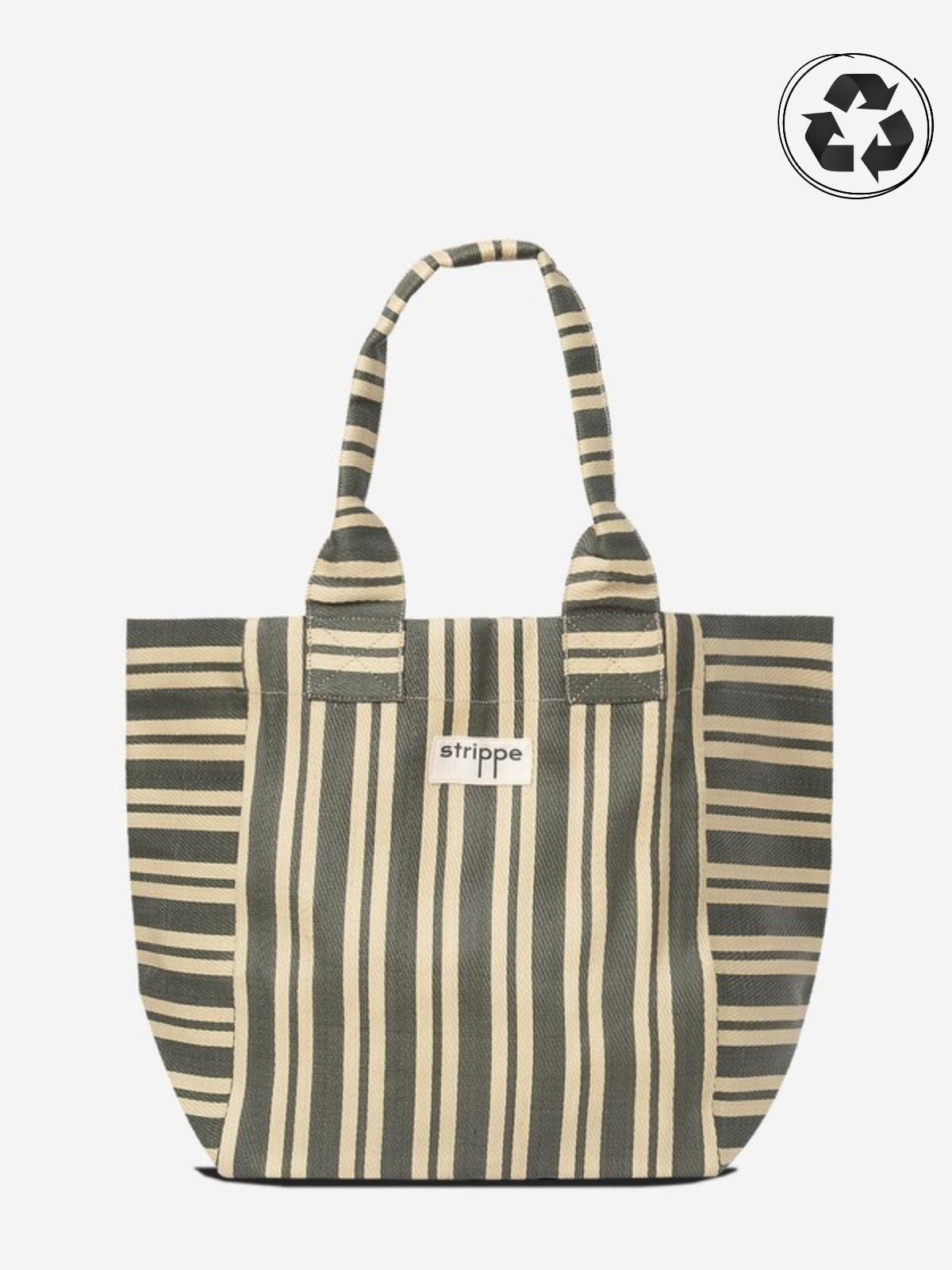 NOVA - Haki Krem Çizgili Büyük Boy Naylon Çanta - Tote Bag