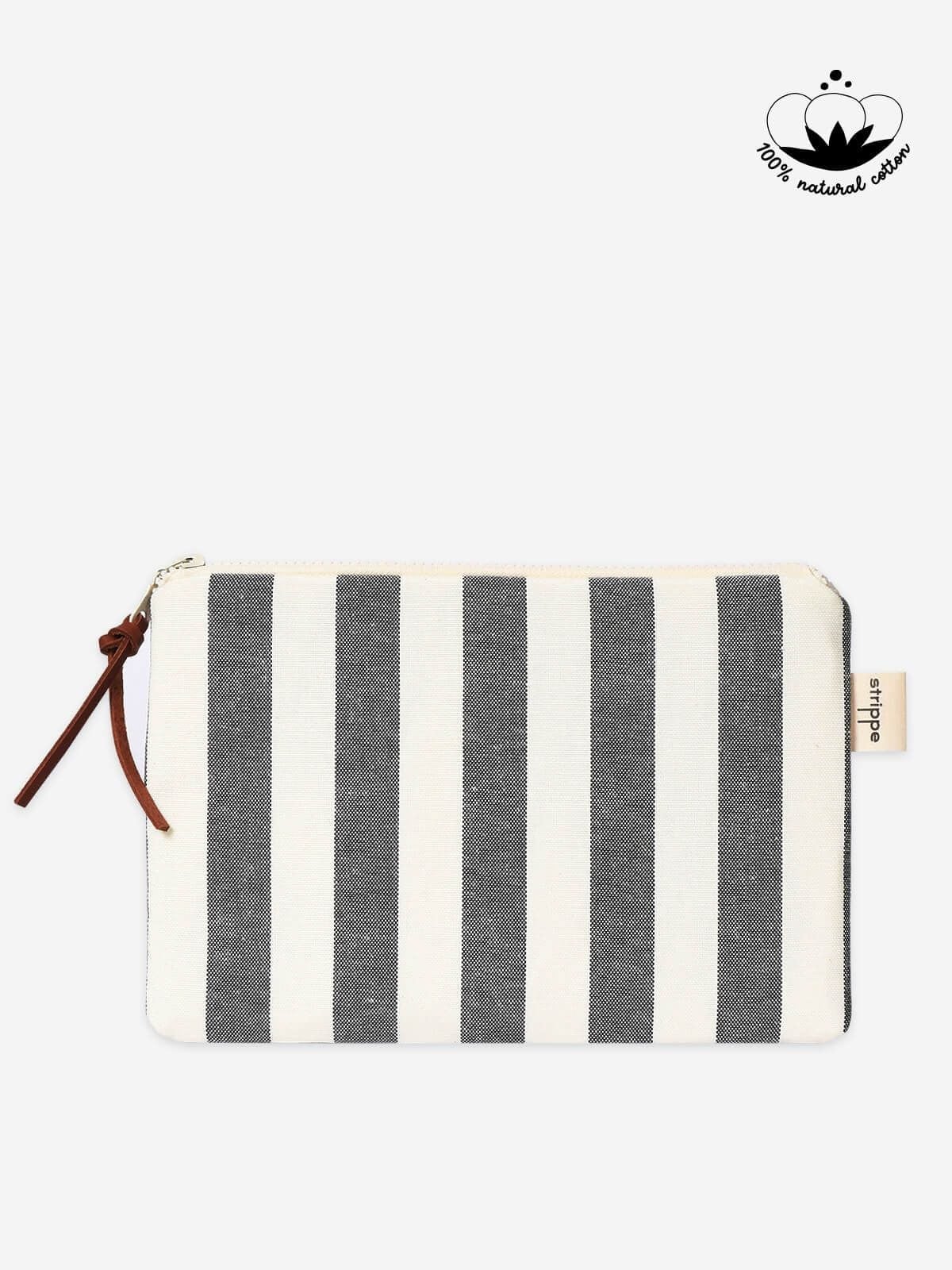 BREEZE - Kalın Çizgili Siyah Pouch Portföy Çanta