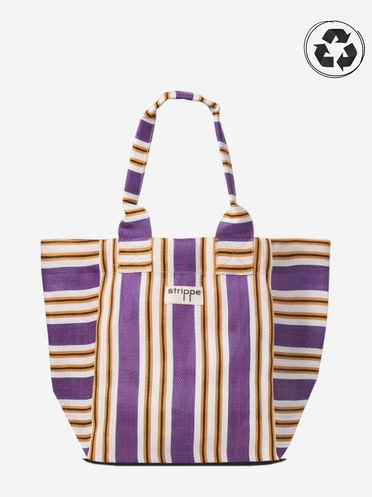 NOVA - Mor Çizgili Büyük Boy Naylon Çanta - Tote Bag