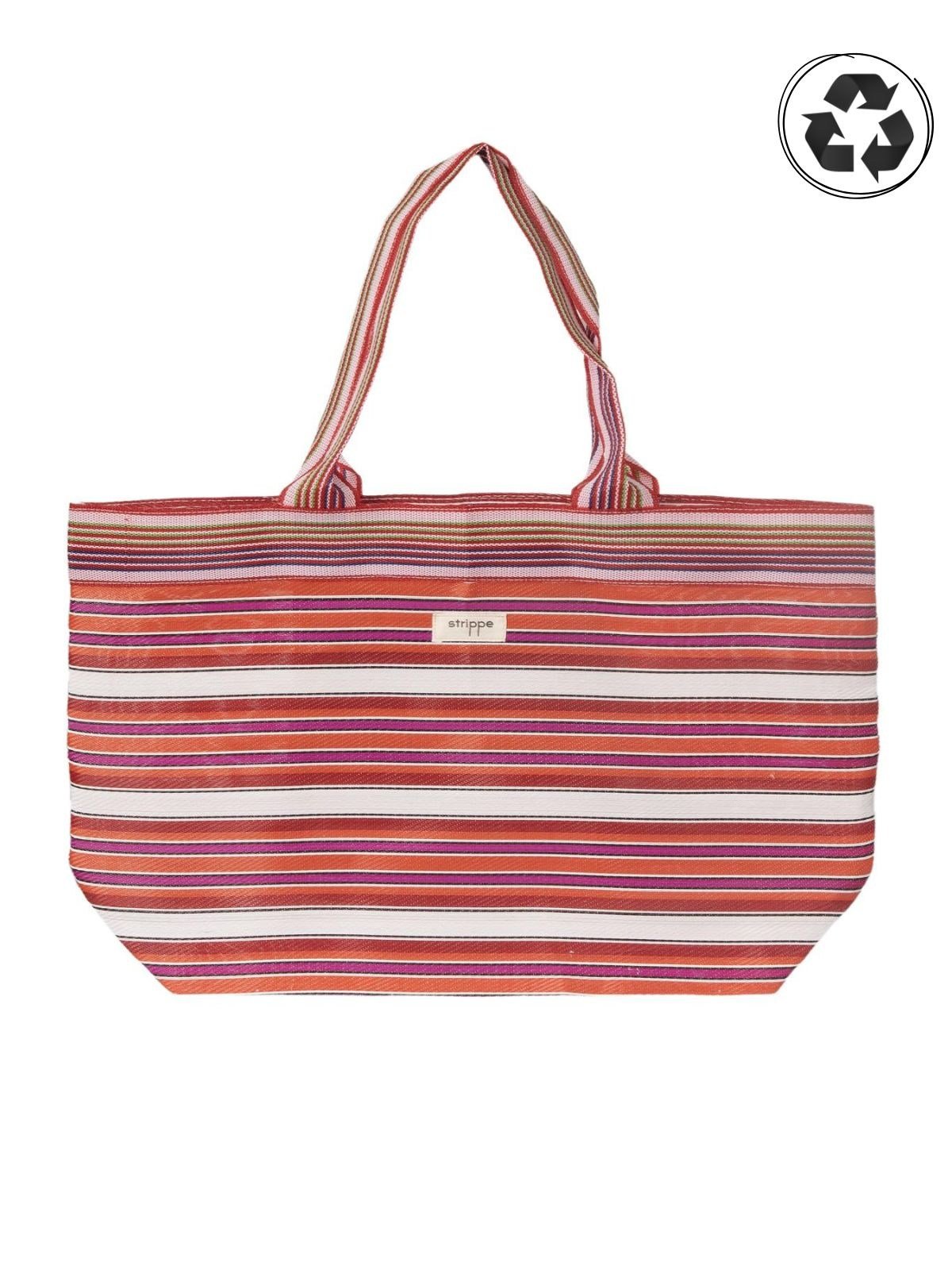 TYRA - Turuncu Yatay Çizgili Naylon Kumaş Omuz Çantası - Tote Bag