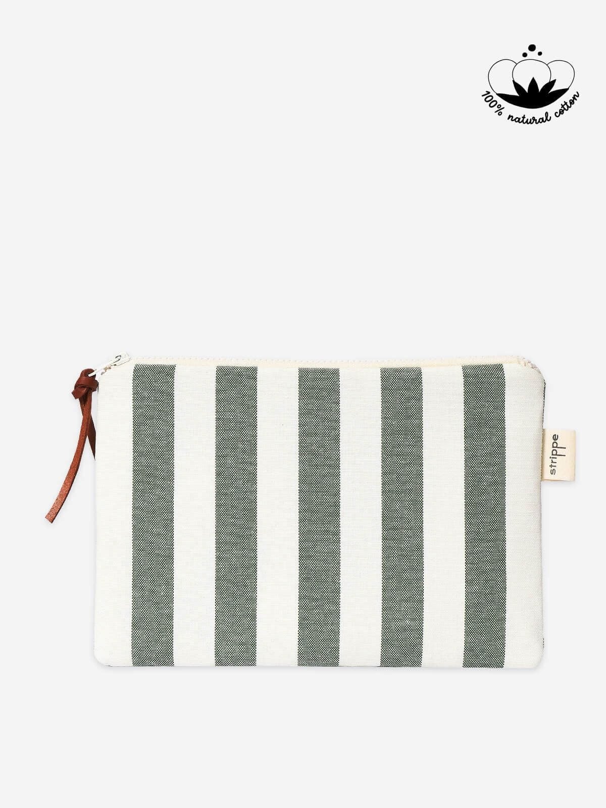 BREEZE - Kalın Çizgili Yeşil Pouch Portföy Çanta