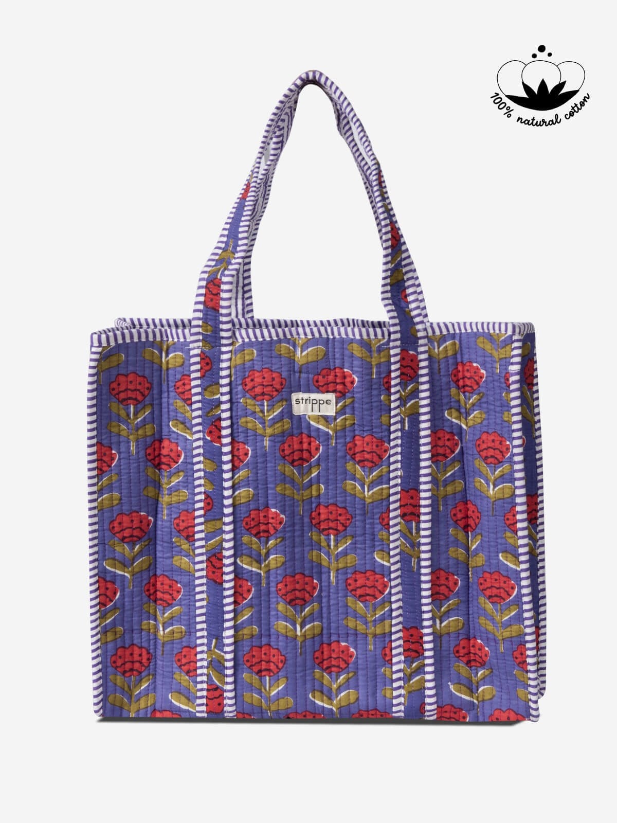 BLOOM- Gelincik Desenli Mor Pamuklu Kumaş Günlük Omuz Çantası -  Tote Bag