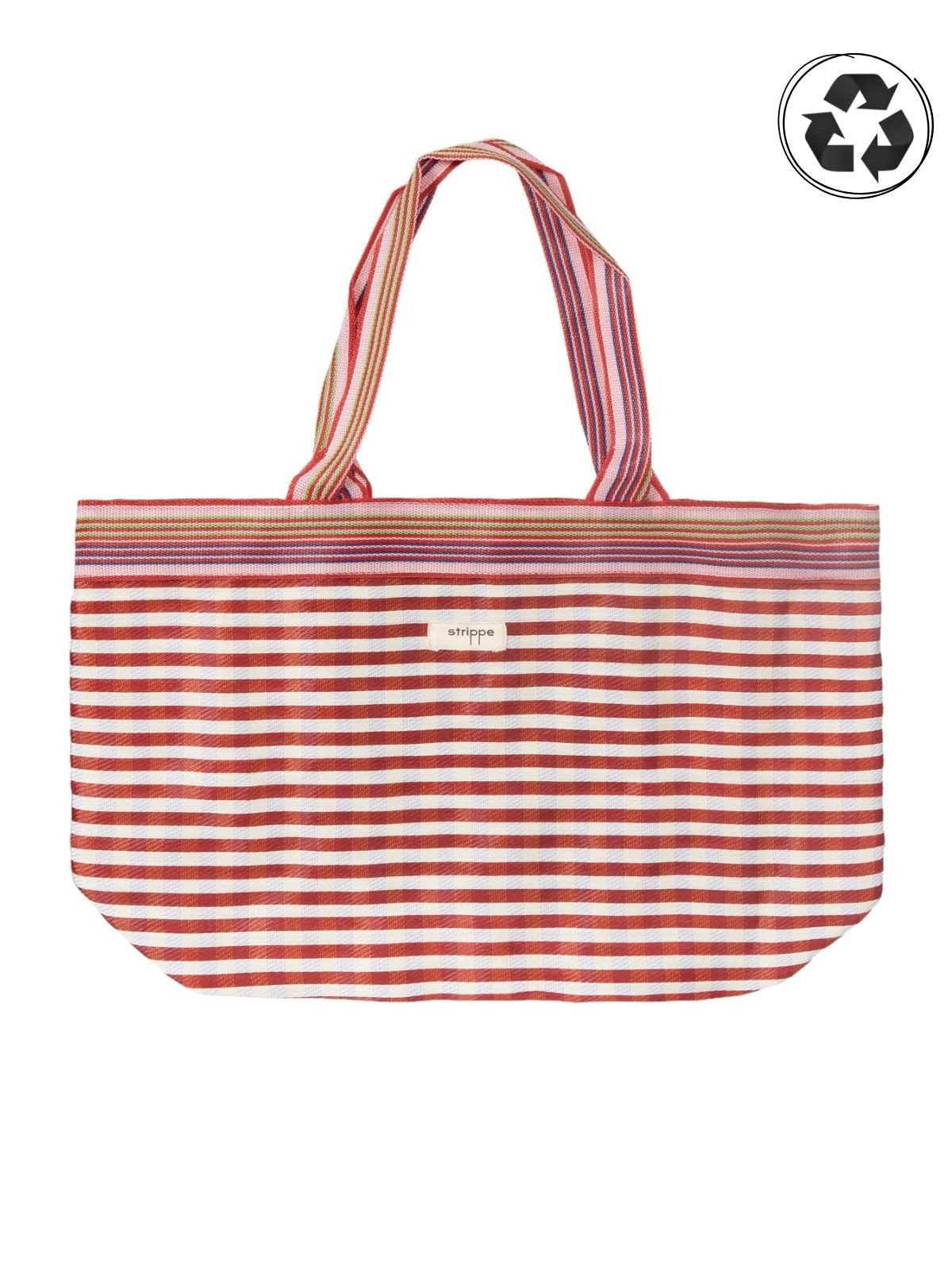TYRA - Kırmızı Yatay Çizgili Naylon Kumaş Omuz Çantası - Tote Bag