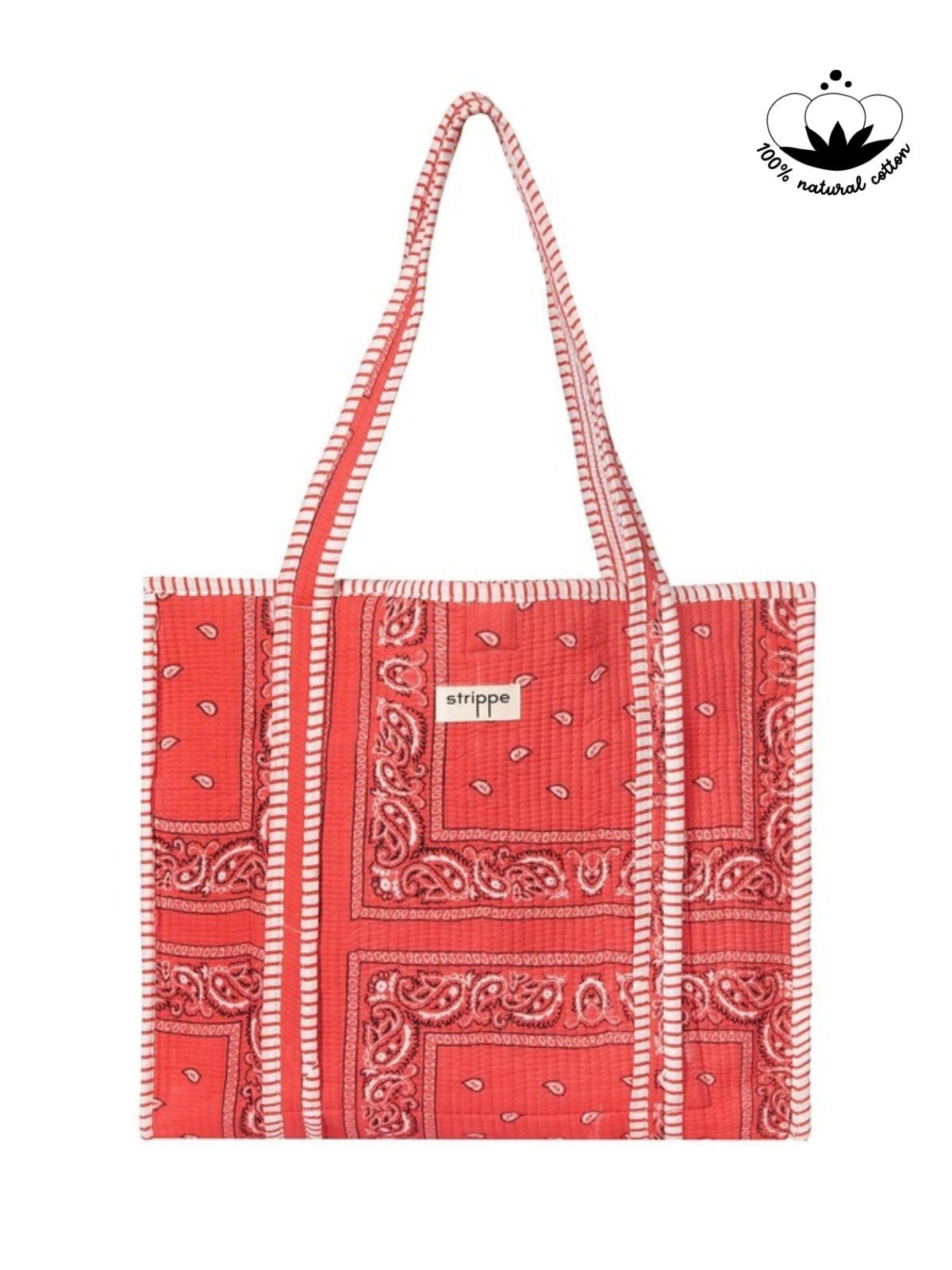PAISLEY - Şal Desenli Kırmızı Pamuklu Kumaş Günlük Omuz Çantası - Tote Bag