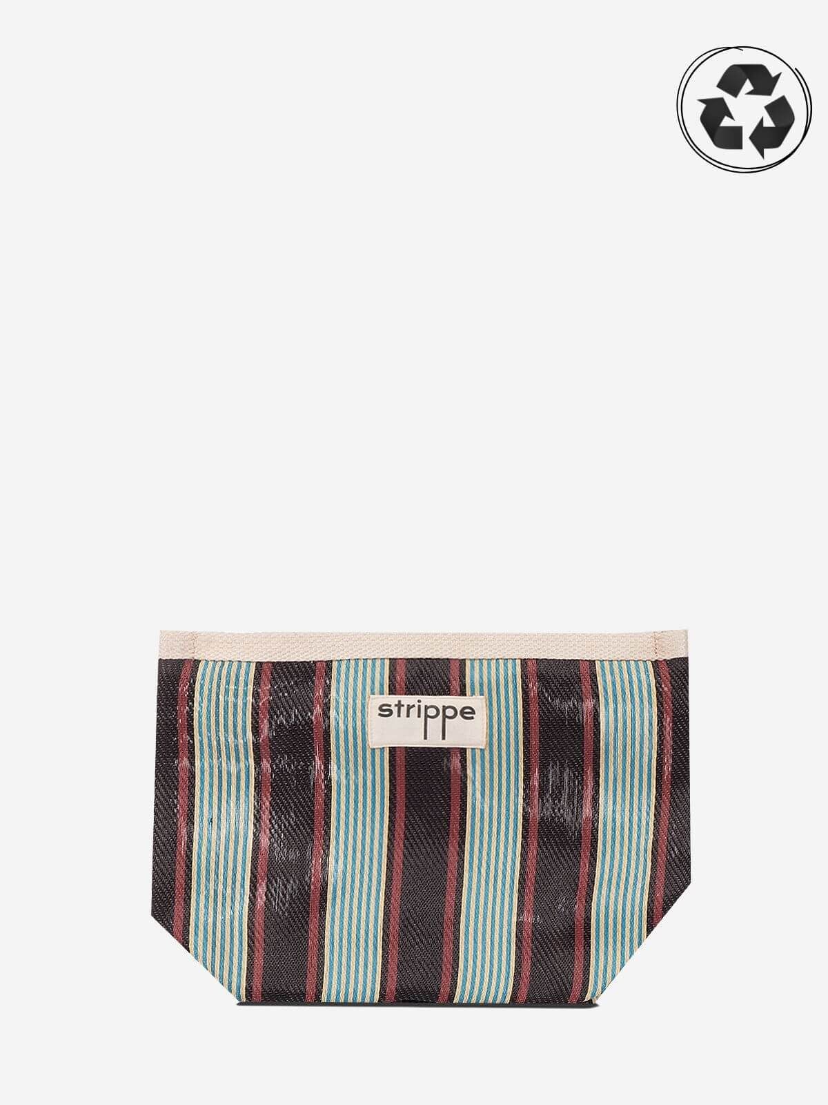 VIVA - Kahve Çizgili Naylon Kumaş Pouch Portföy Çanta