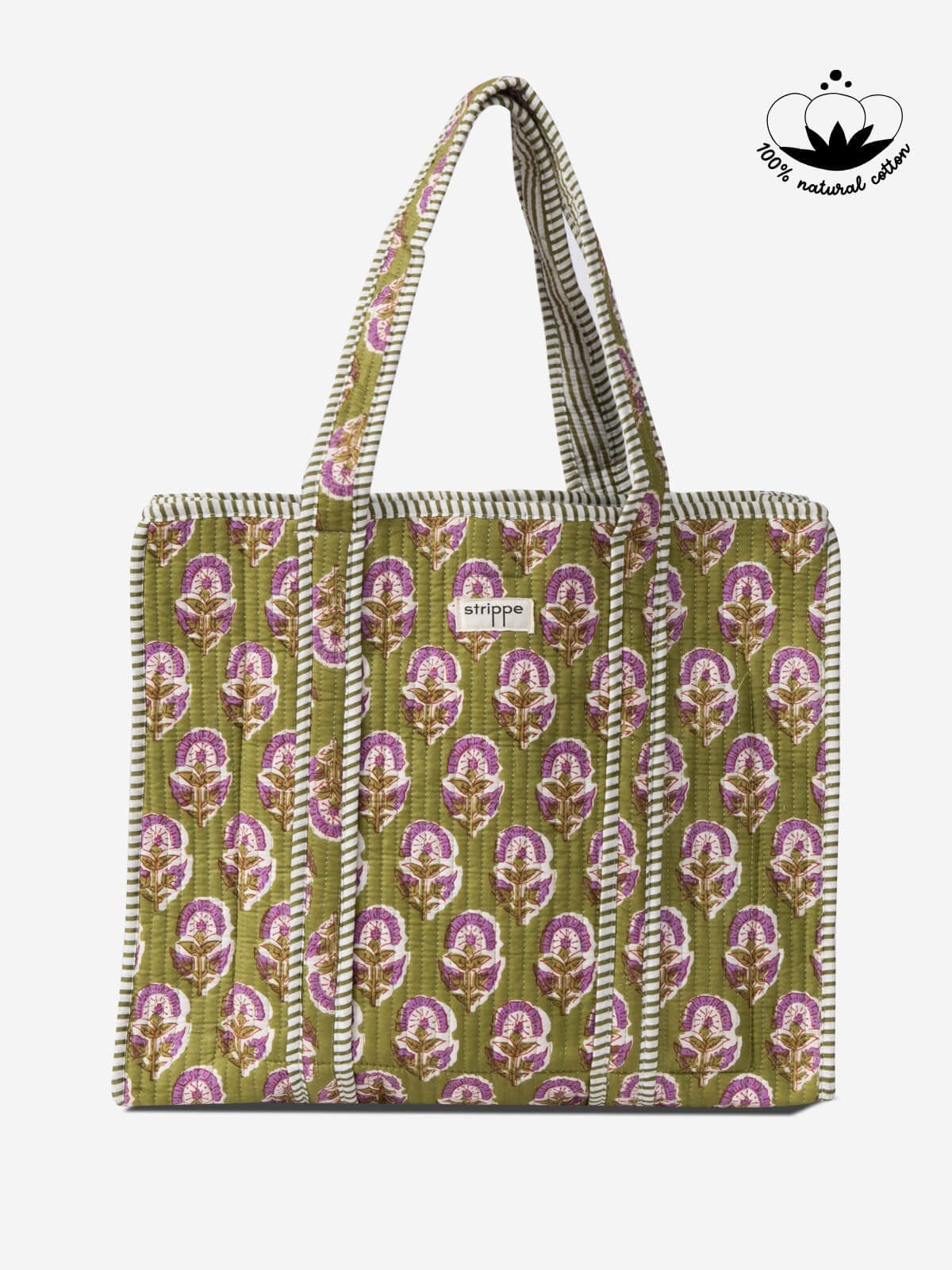 GARDEN- Çiçek Desenli Yeşil Pamuklu Kumaş Günlük Omuz Çantası - Tote Bag