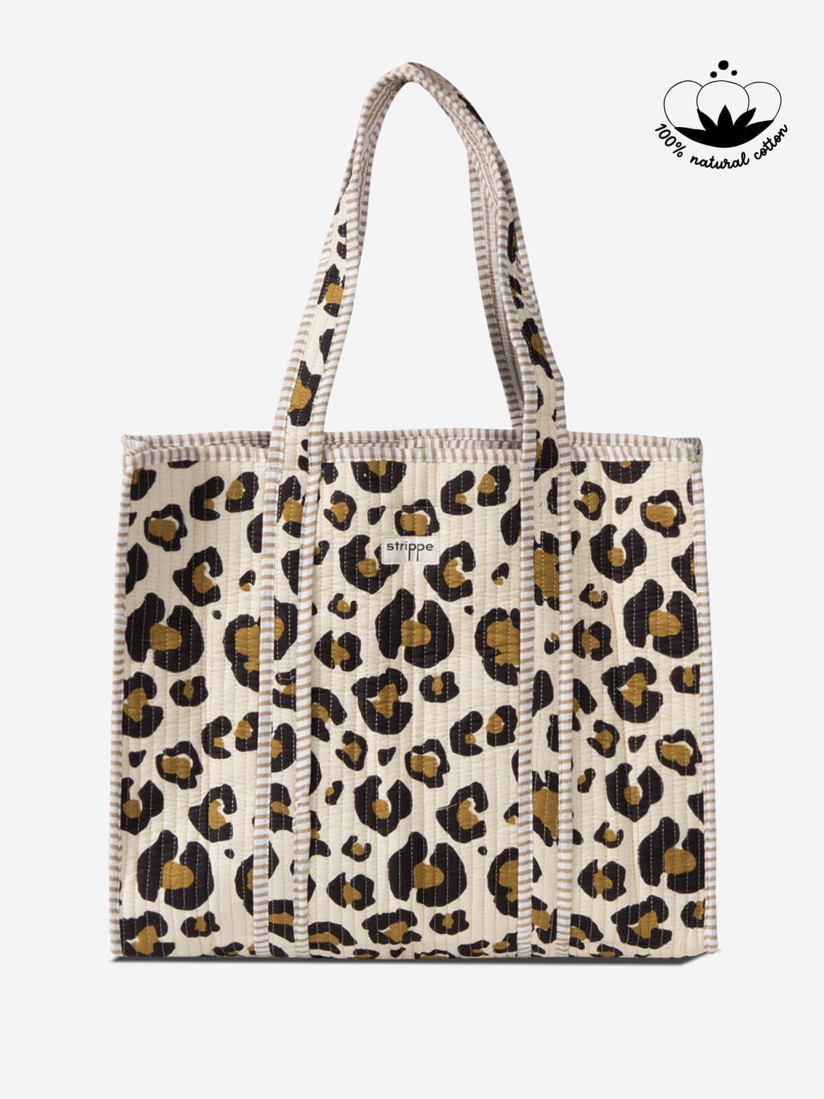 SAFARI- Leopar Desenli Bej Pamuklu Kumaş Günlük Omuz Çantası - Tote Bag